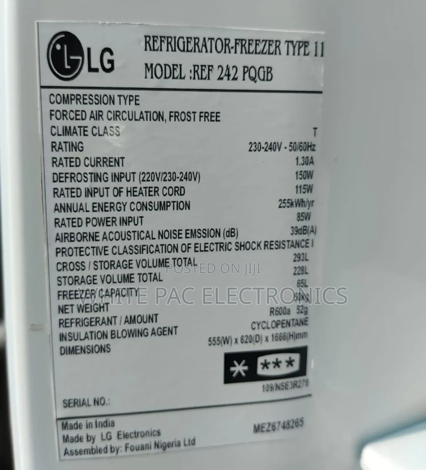 Original> Lg Inverter 293 L Fridge/ Freezer Low Consumption