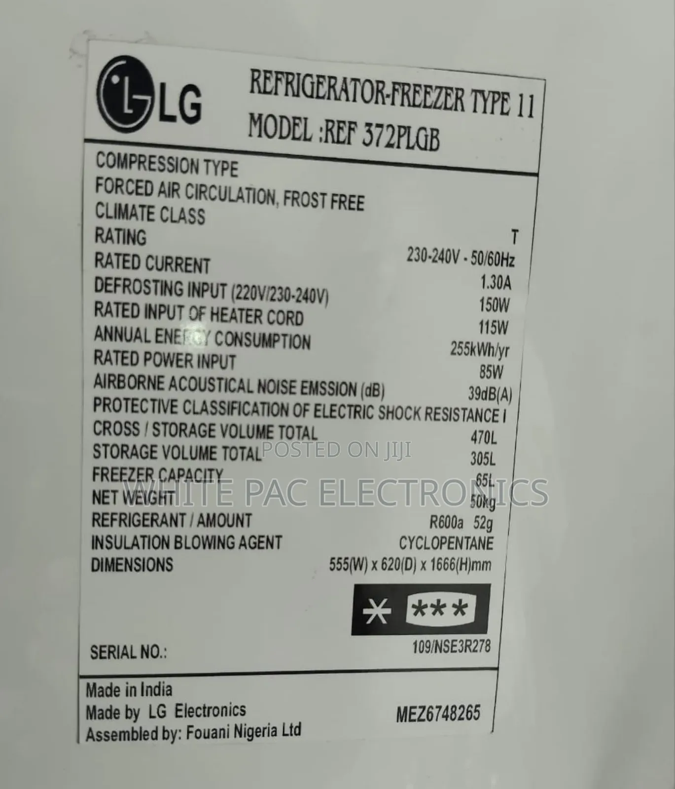 Lg Fridge 470 L Inverter Freezer/ Fridge Fast Cooling>10yrs
