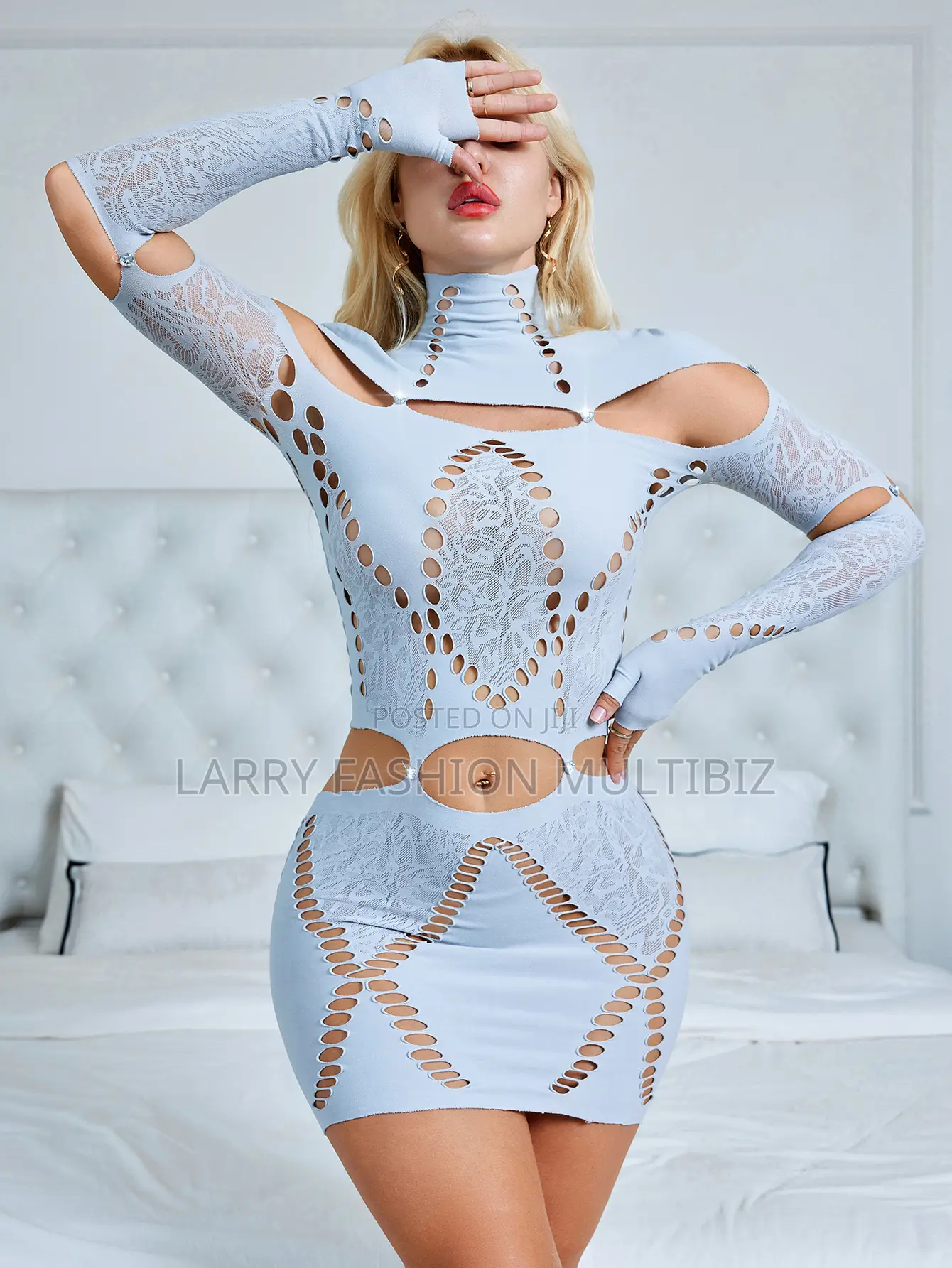 Highneck Cut Out Mesh Gown