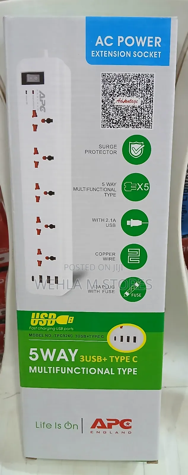 Apc 5 Way 3 Usb + Type C Multifunctional Extension Box