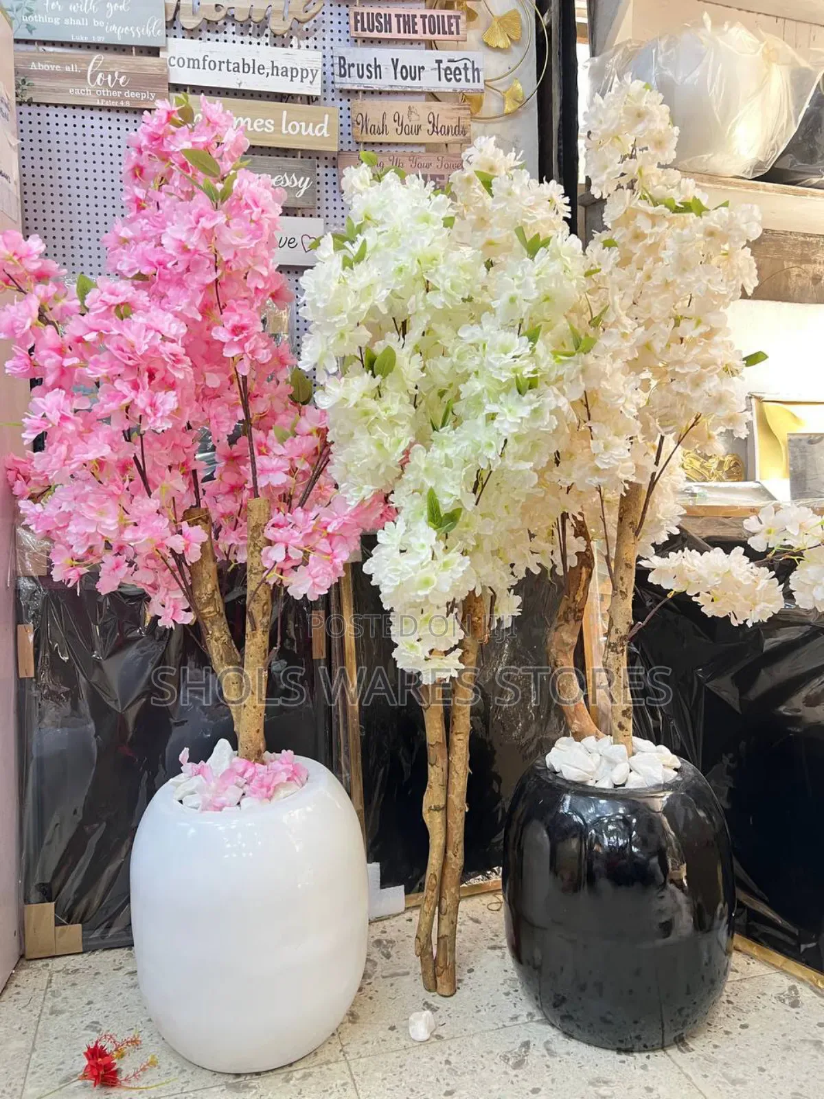 Fibre Vase and Double Trunk Cherry Blossoms