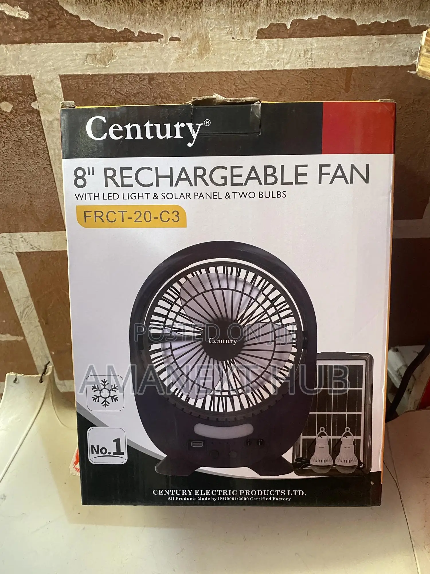 8inches Rechargeable Fan With Solar Panel and Bulbs