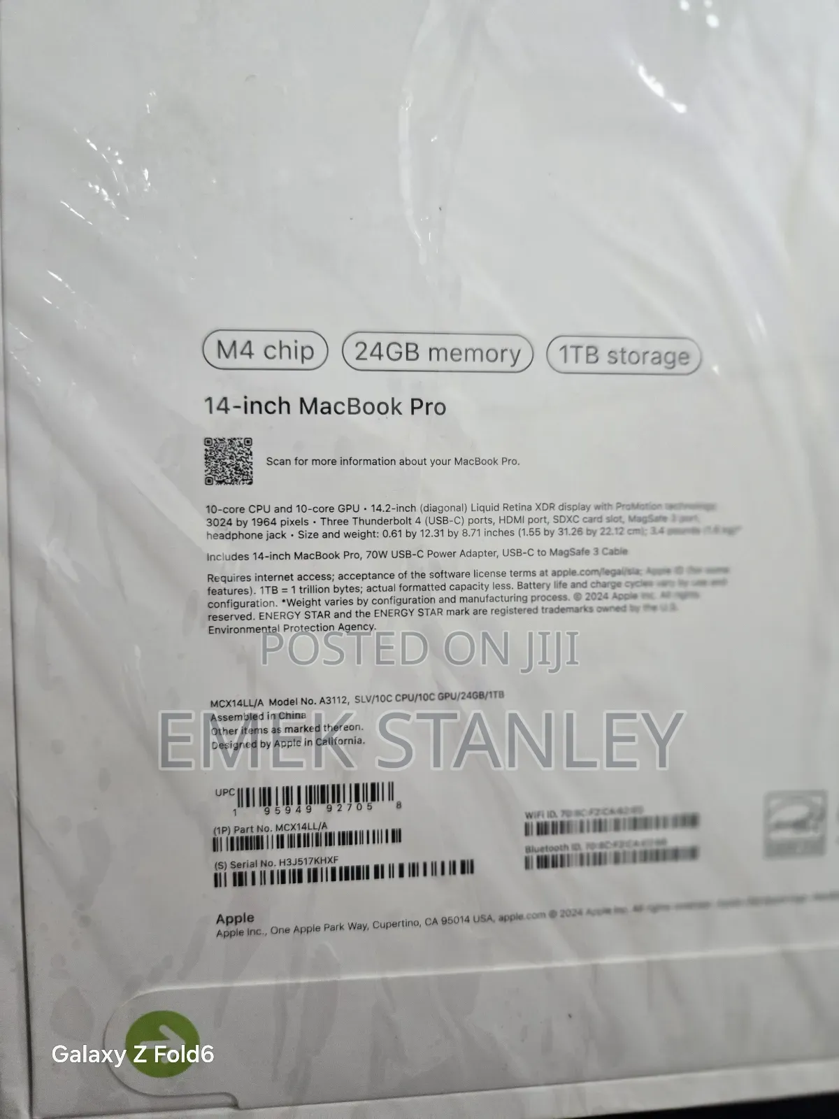 New Laptop Apple MacBook Pro 2024 M4 14-inch 24GB Apple M4 SSD 1T