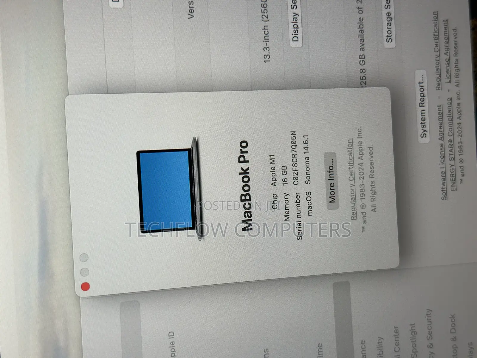 Laptop Apple MacBook Pro 2020 M1 16GB Apple M1 Pro SSD 256GB