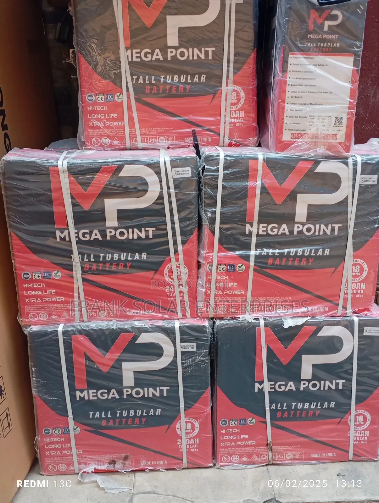 Mega Point Solar Tubular Battery 12v 240ahms