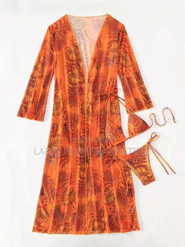 Tropical Bikini Set With Kimono