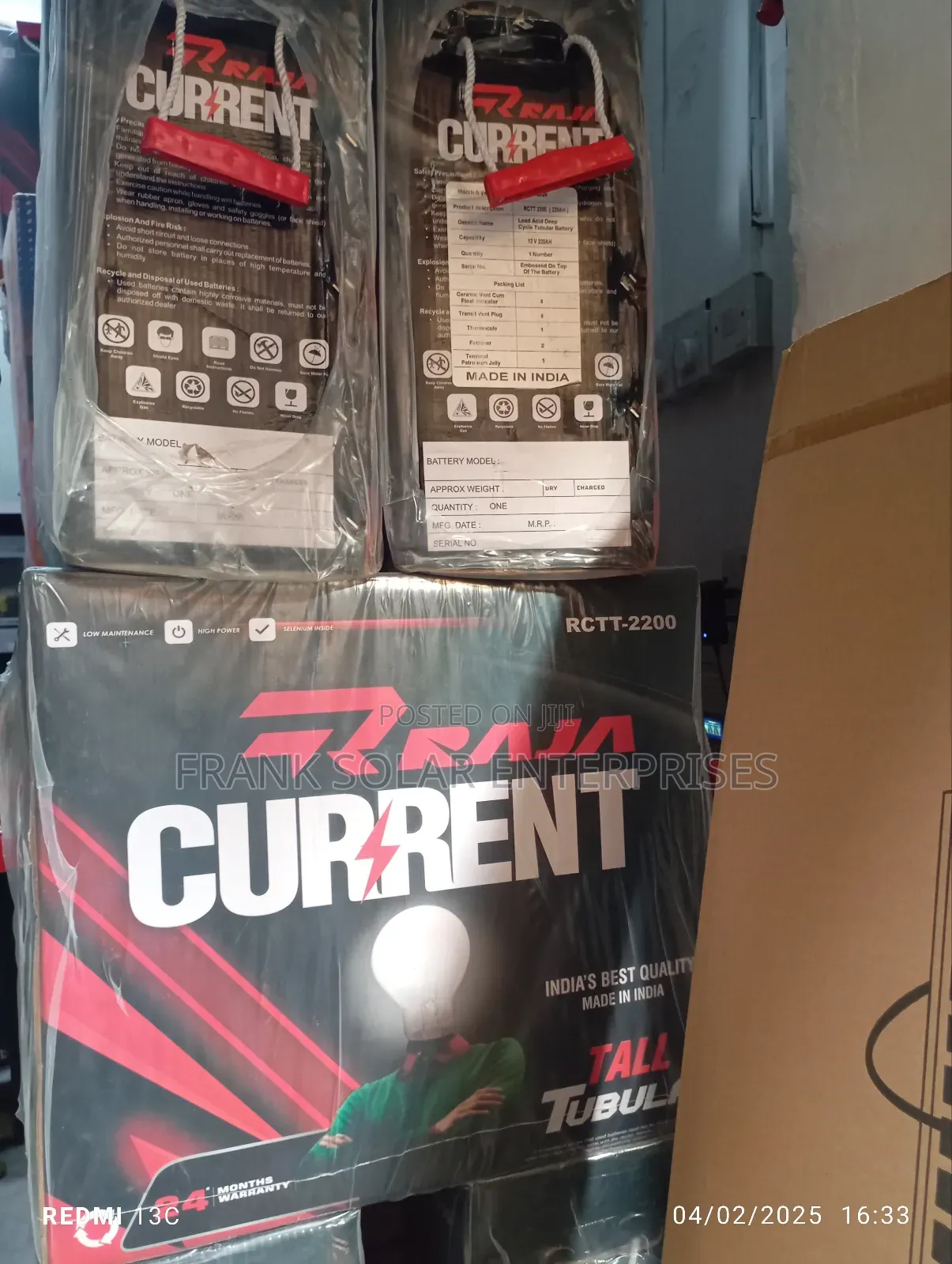 Current Solar Tubular Battery 12v 220ahms