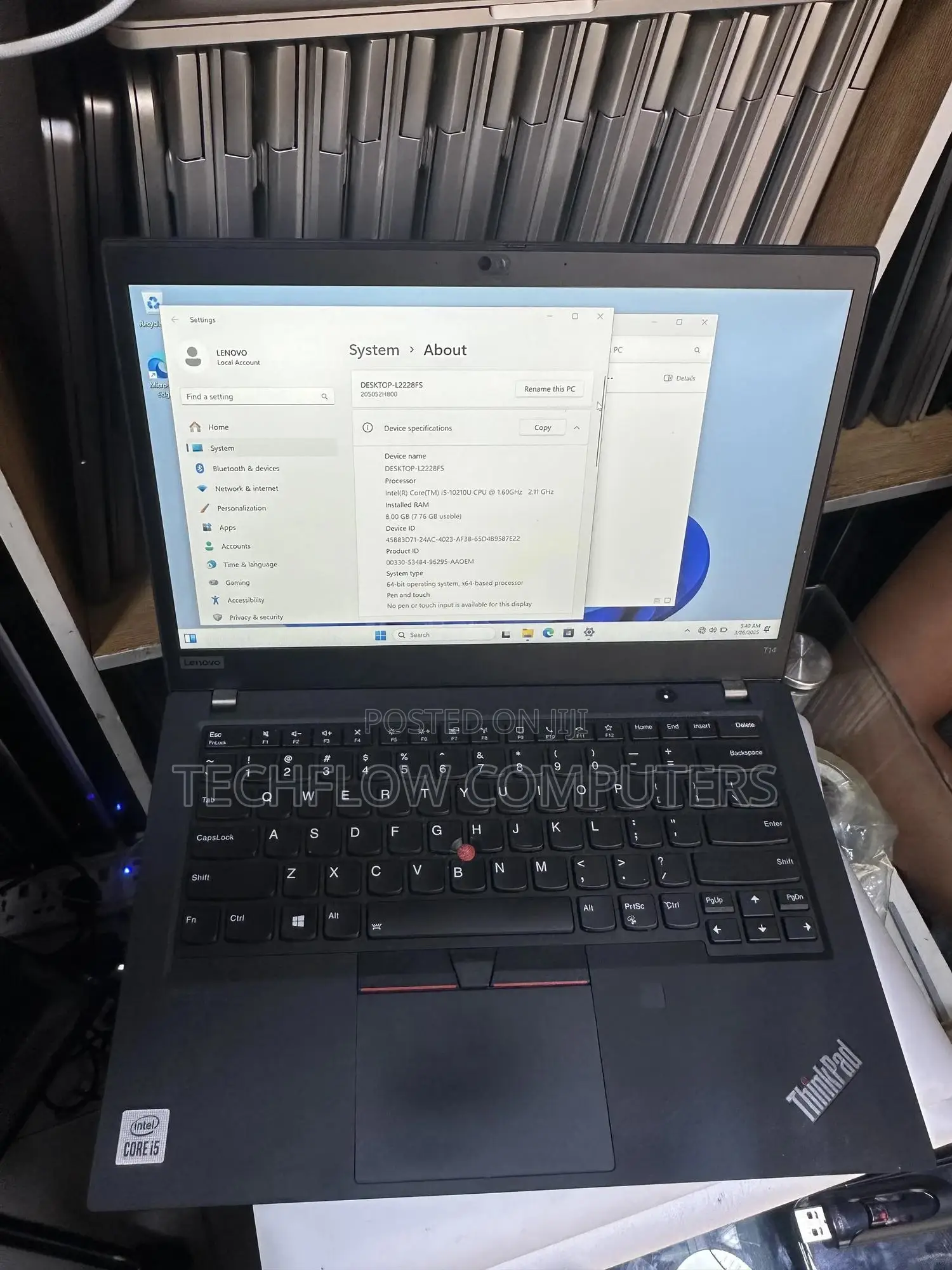 Laptop Lenovo ThinkPad T14 G1 8GB Intel Core I5 SSD 256GB
