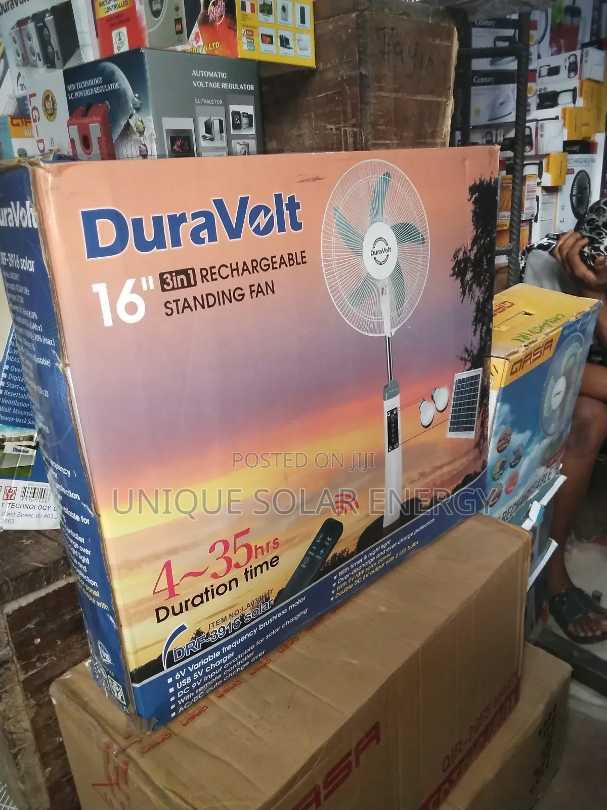 16" Duravolt Ac Dc Rechargeable Fan With Panel and Bulbs