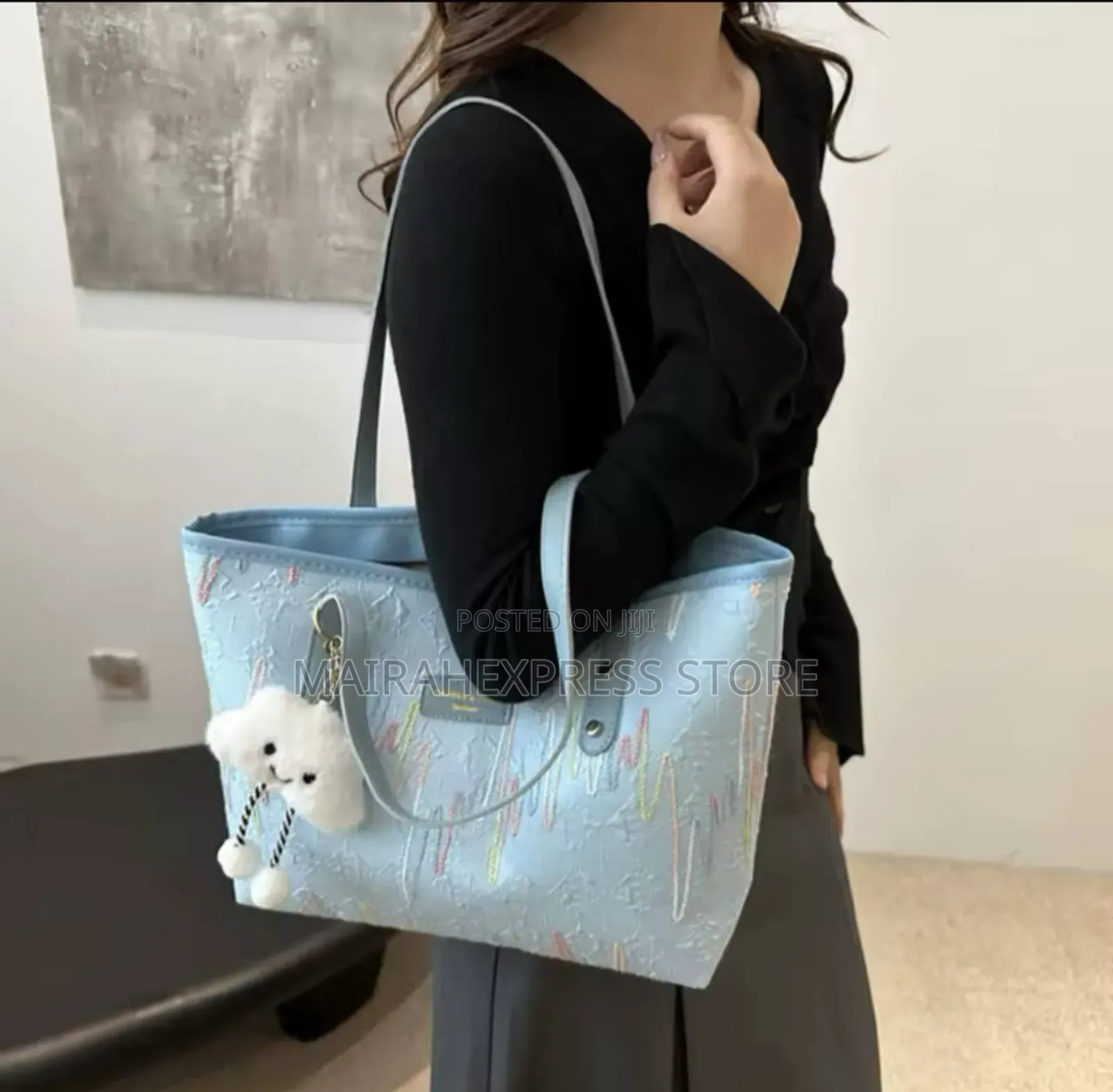Cute Pendant Textured Work Commuting Shoulder Tote Bag