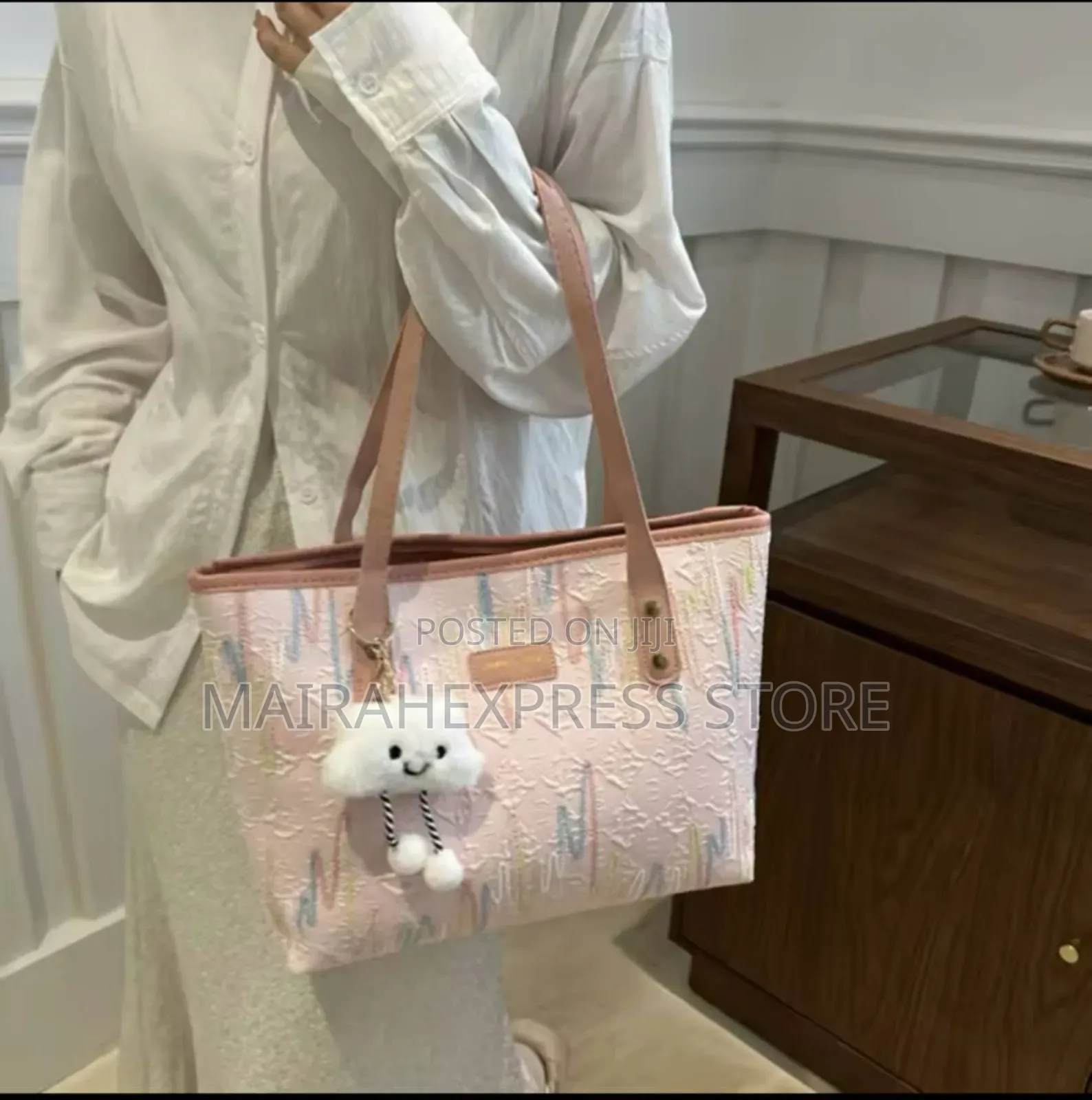 Cute Pendant Textured Work Commuting Shoulder Tote Bag