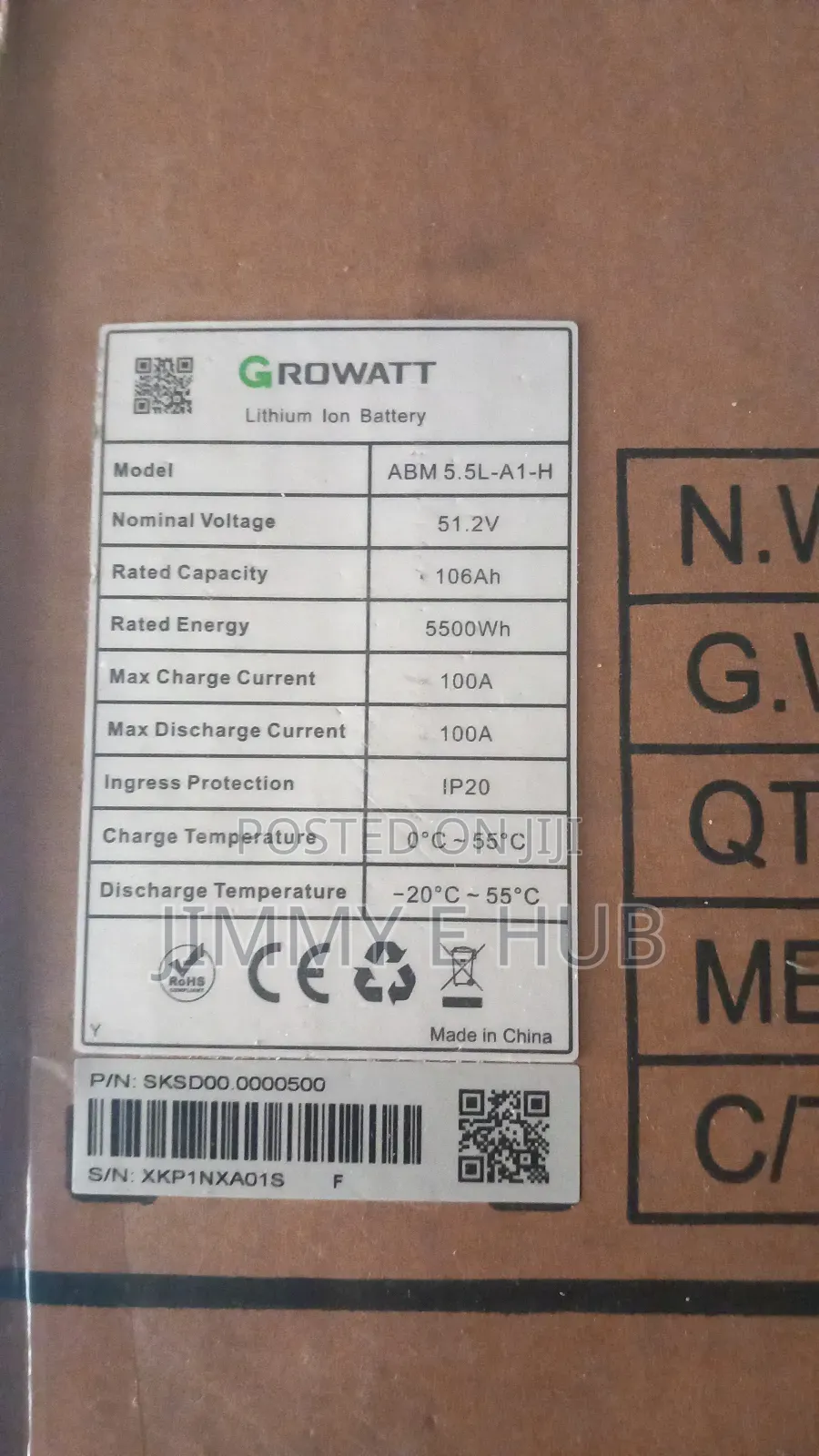 Growatt 5.5kw Lithium Ion Battery