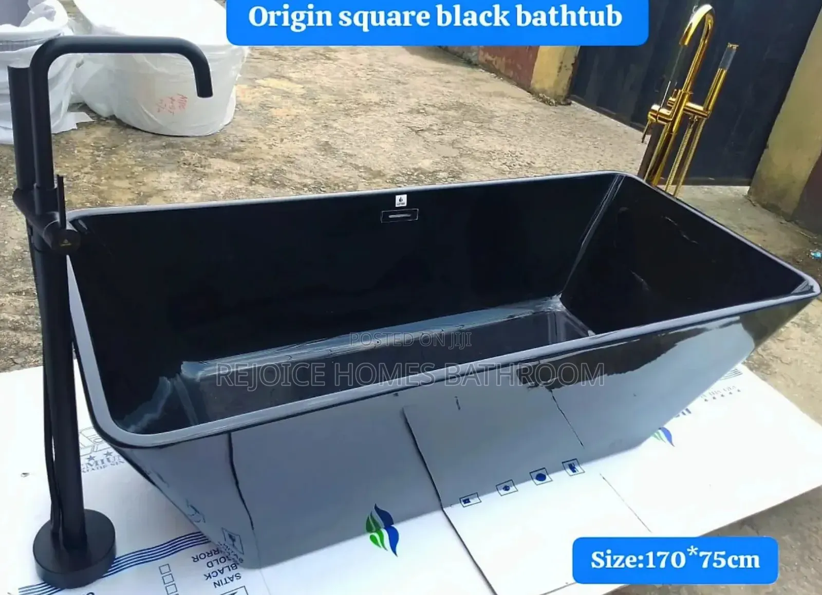 Black Square Freestand Bathtub/Stand Alone/Soak Bathtub