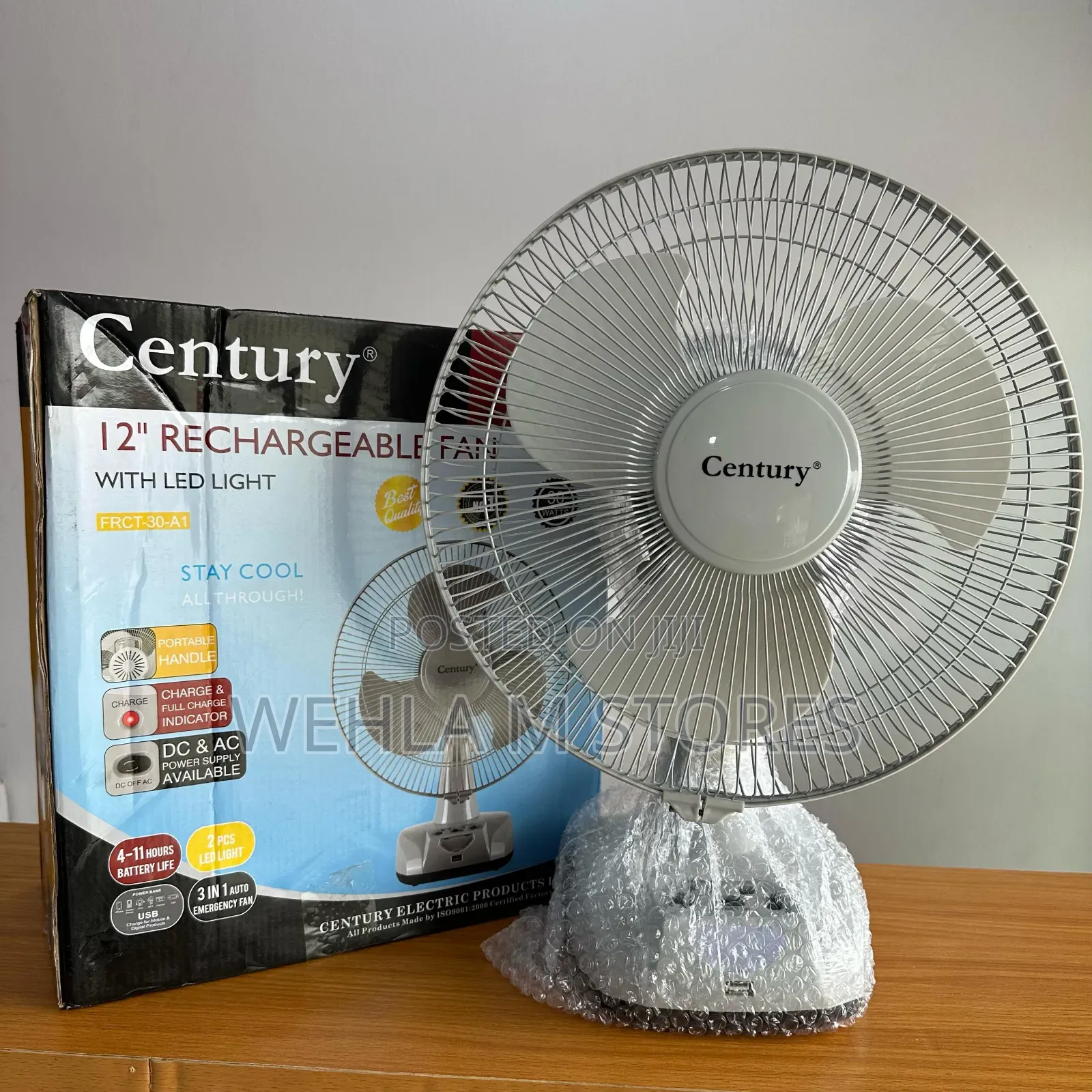 Century 12" Rechargeable Fan With Led Light - FRCT-30-A1