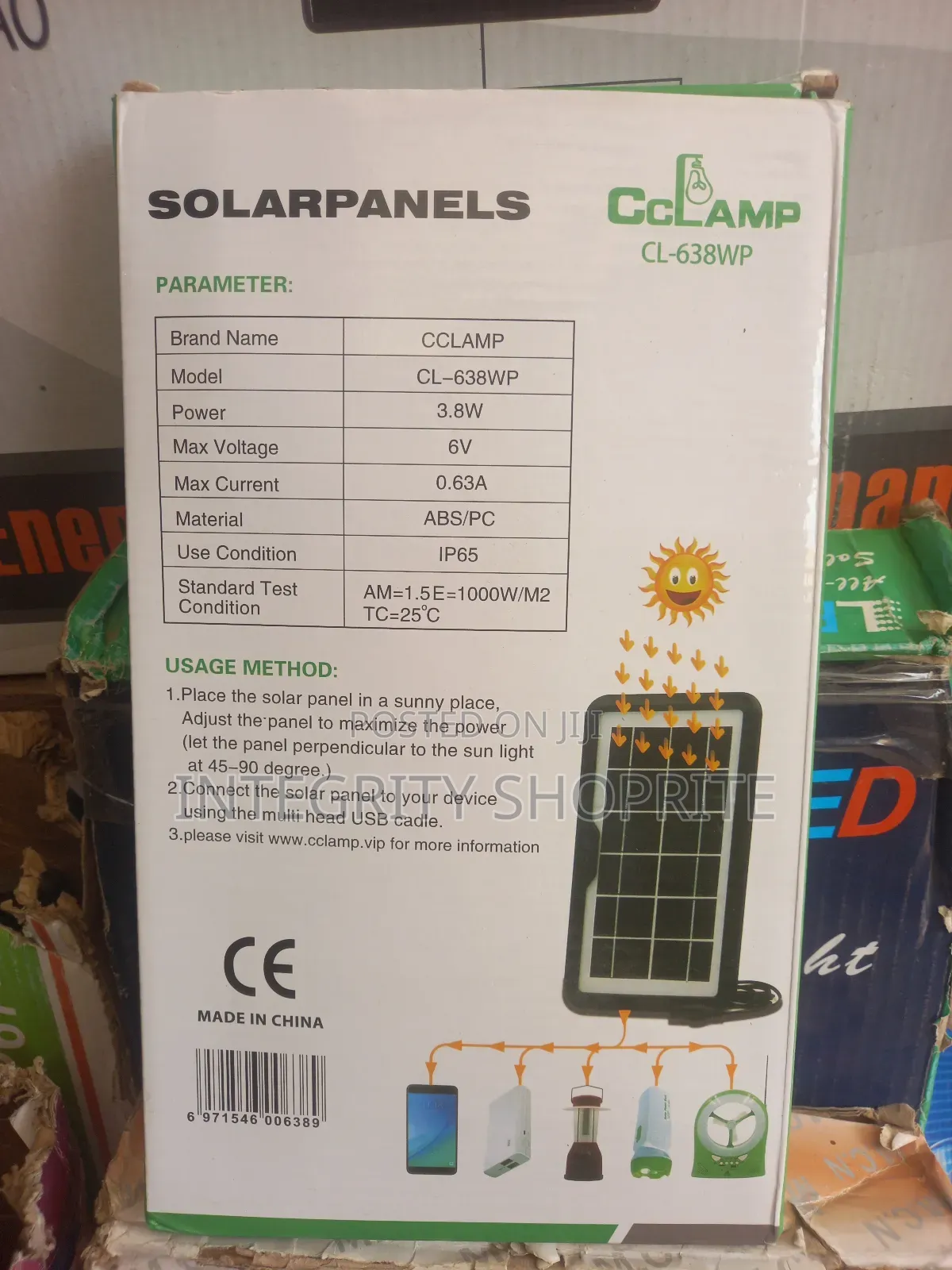 Cclamp Solar Panels 6v3.8w Usb Charging Mobile Phone