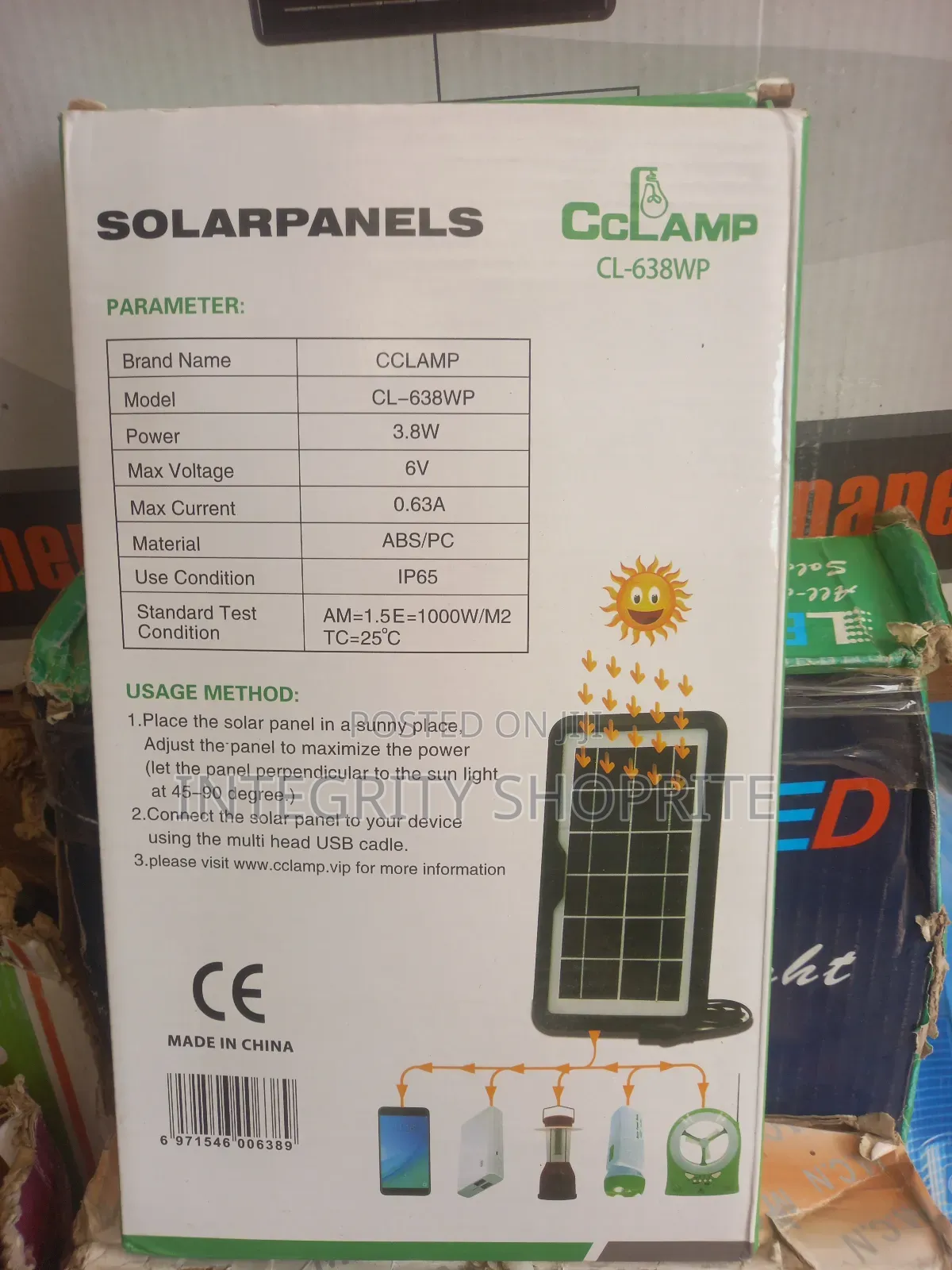 Cclamp Solar Panels 6v3.8w Usb Charging Mobile Phone