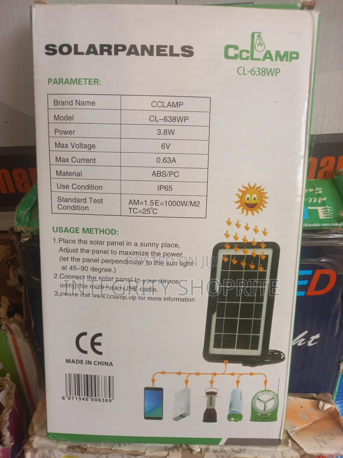 Cclamp Solar Panels 6v3.8w Usb Charging Mobile Phone