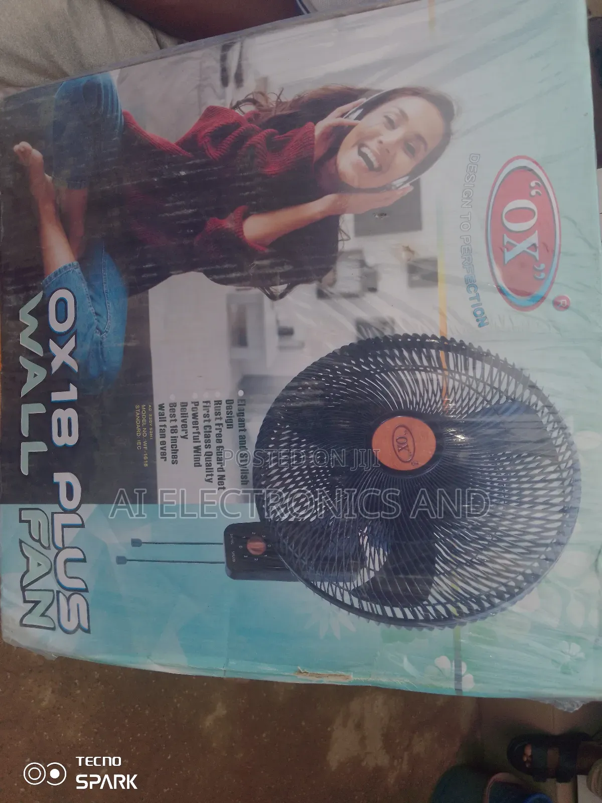 Ox Wall Fan 18inches 3blade Black Color