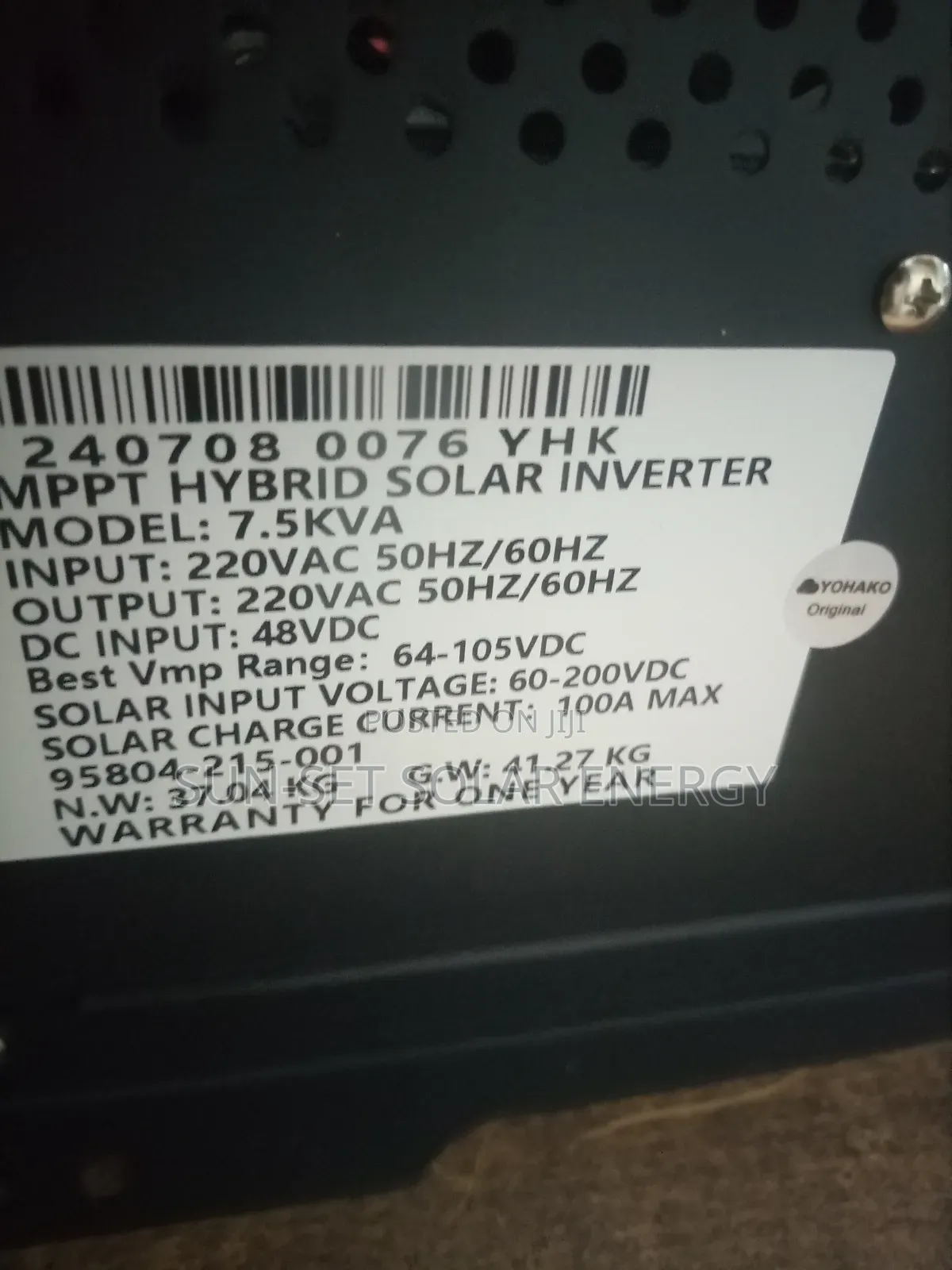 Yohako Hybrid Inverter 7.5kva 48v Transformer Base, Warranty