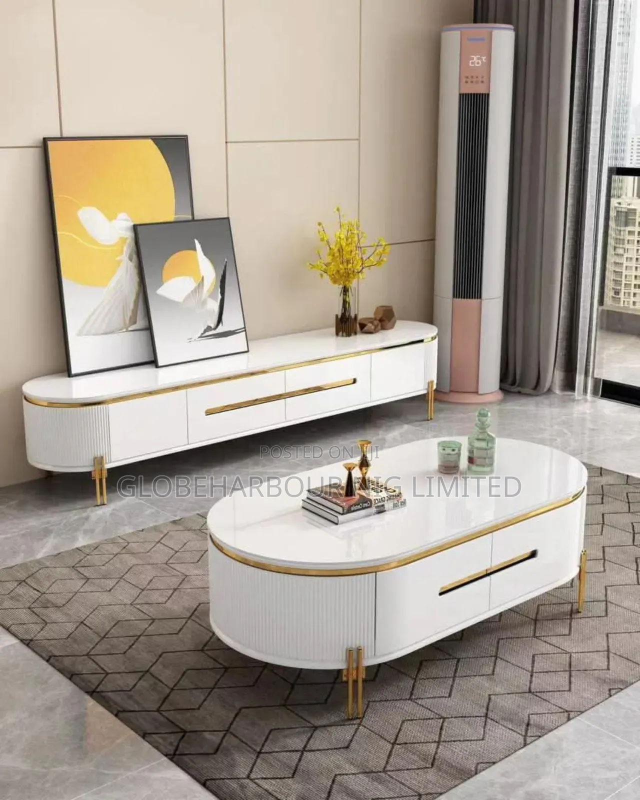 Luxury Glass Top Center Table With Tv Stand