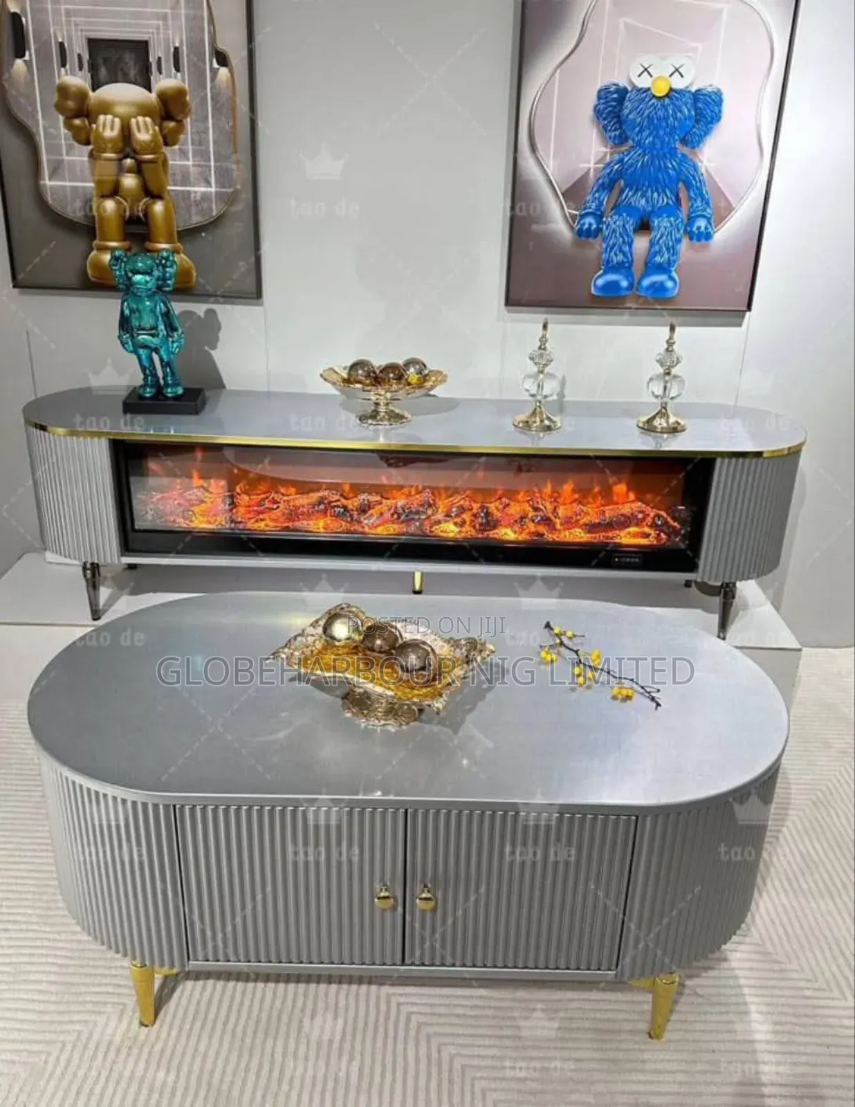 Luxury Glass Top Center Table With Tv Stand