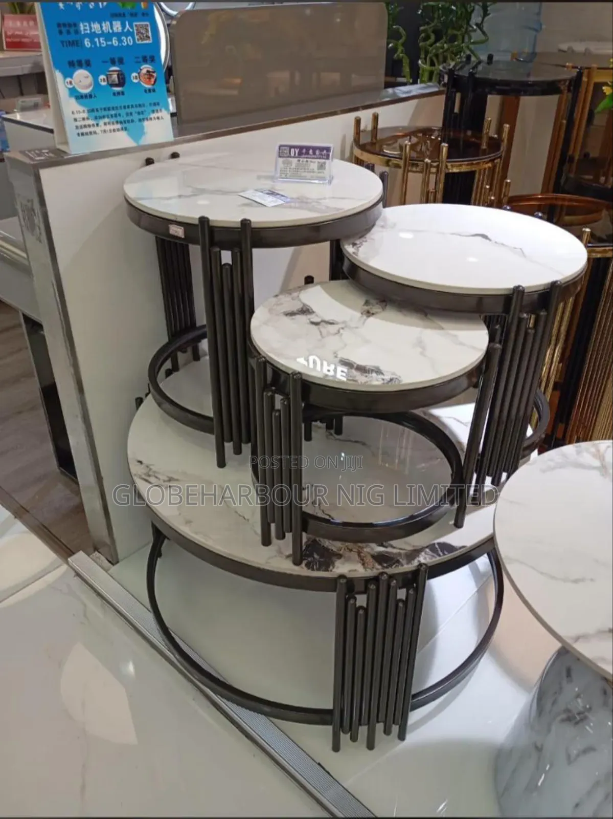 Mable Top Luxury Center Table With 3 Side Stool