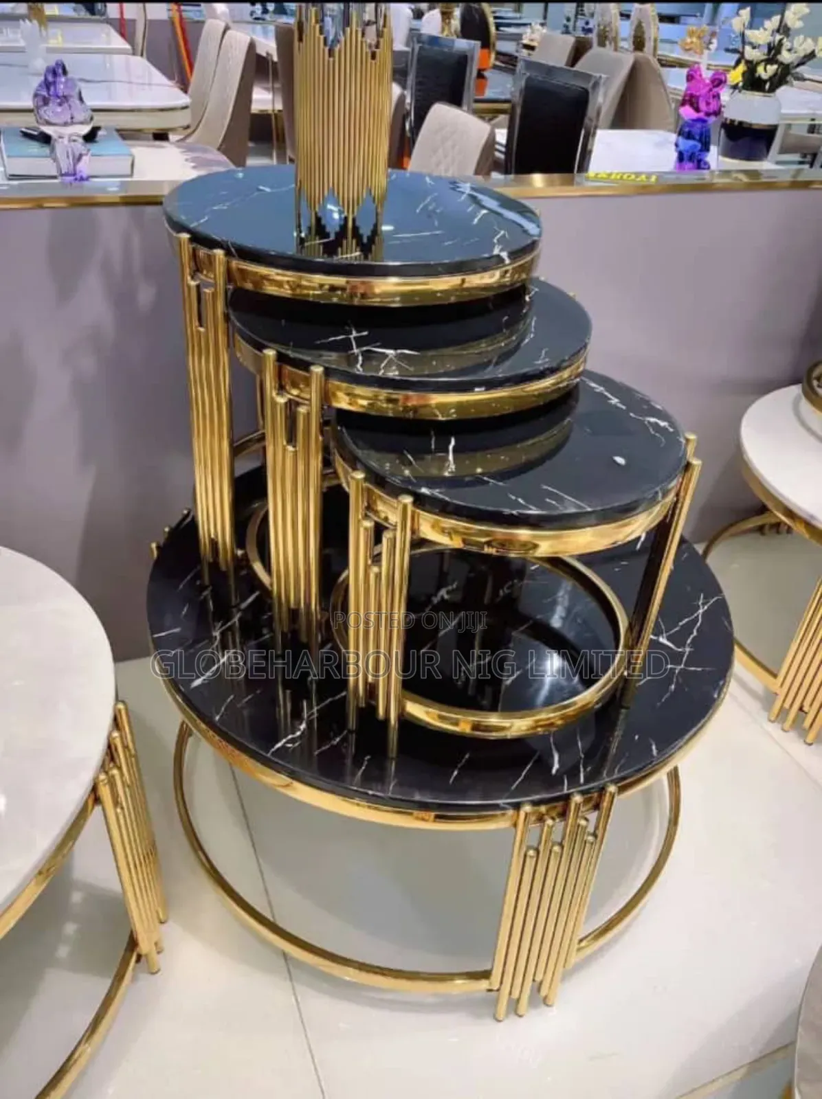 Mable Top Luxury Center Table With 3 Side Stool