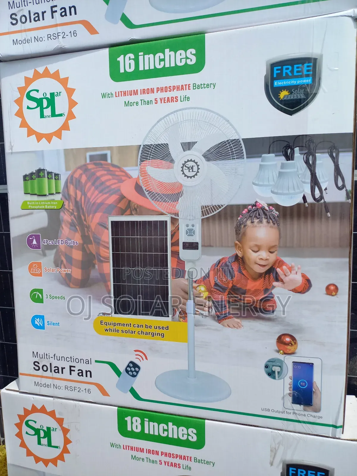 SPL 16inches Solar Rechargeable Fan