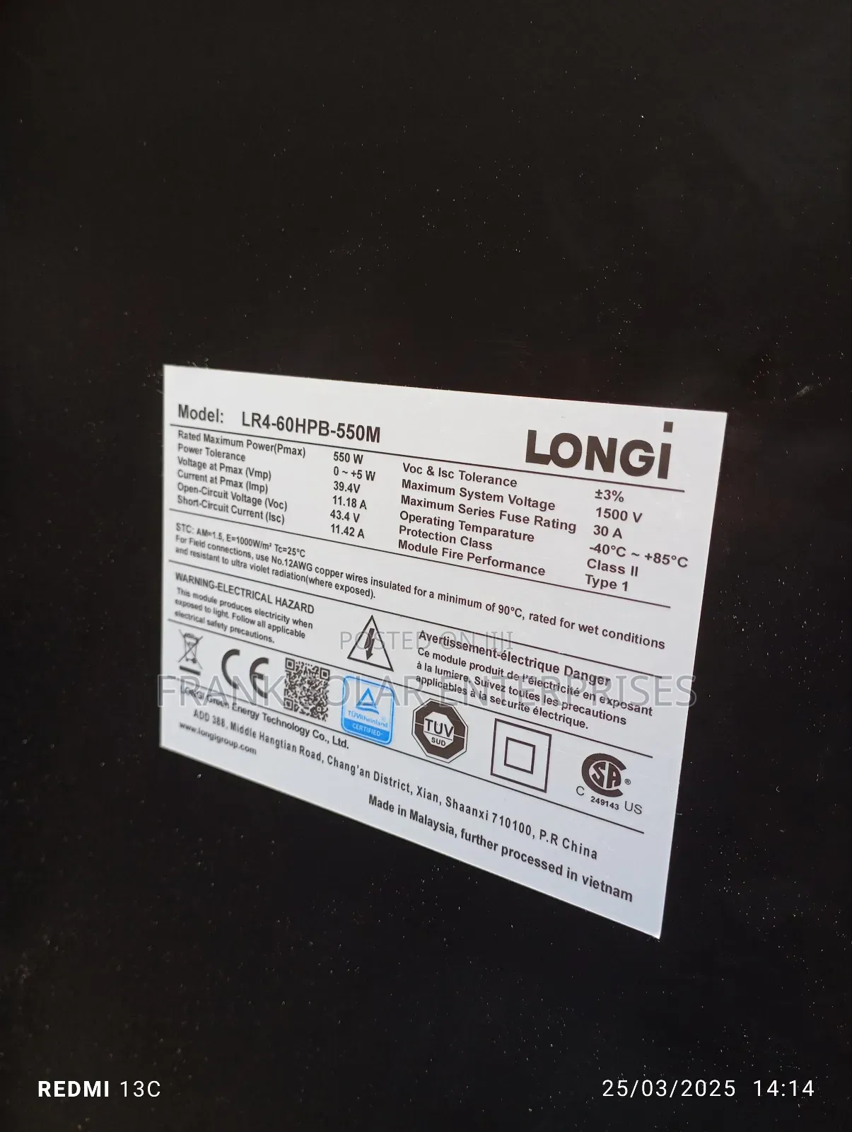 Longi All Black Solar Panel 550watts