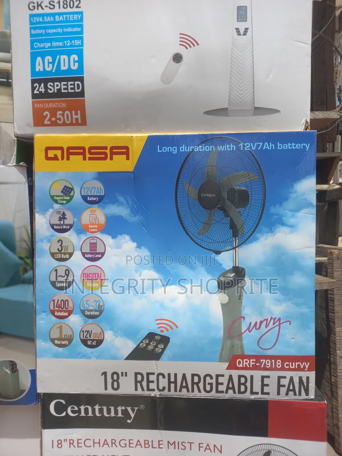 Qasa 18 Inches Rechargeable Fan
