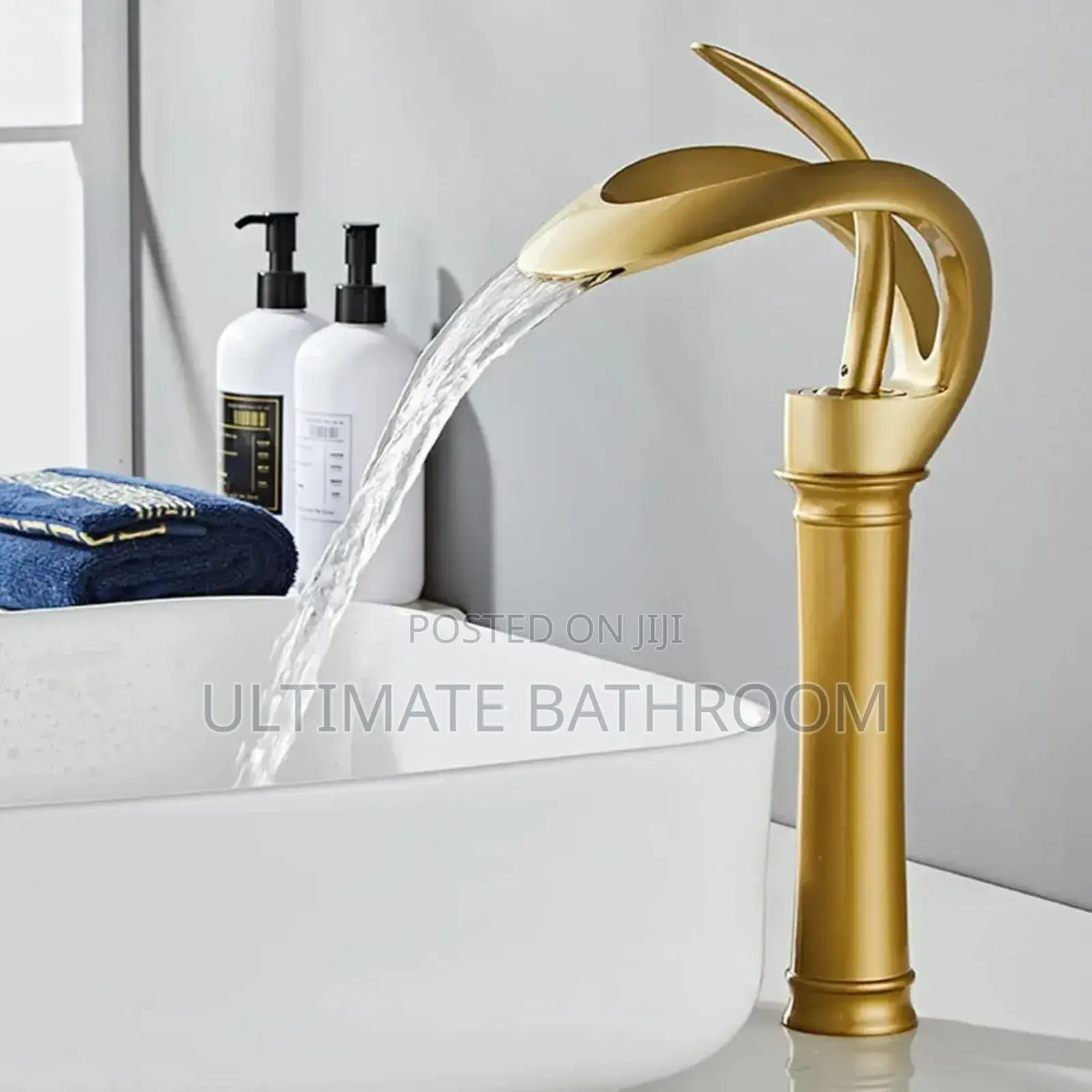 Long Gold Colour Waterfall Basin Mixer Tap For Cabinets
