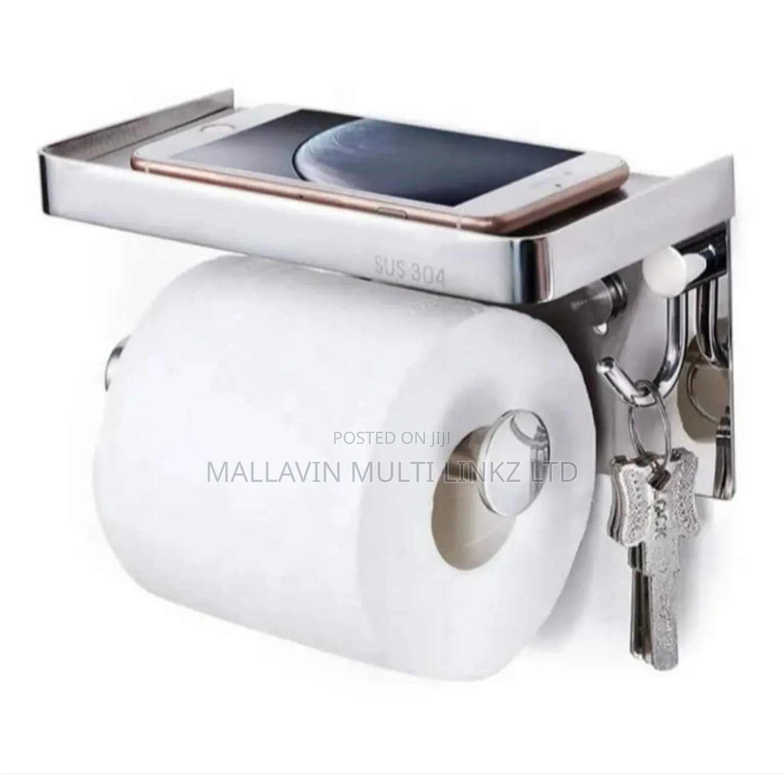 304 Stainless Steel Tissue Holder With Phone Shelf and Hook