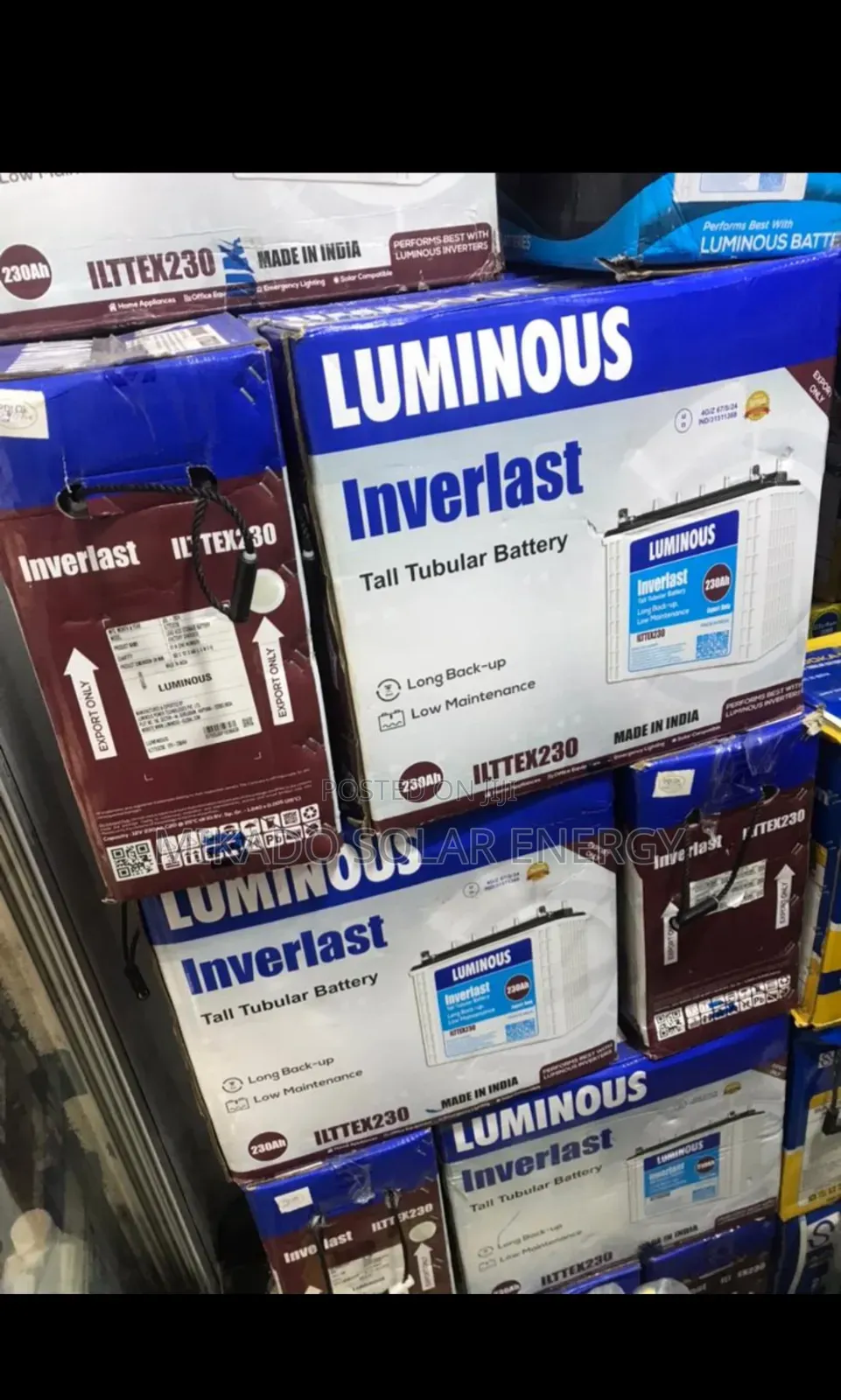 230ah Luminous Inverlast Tall Tubular Battery Available