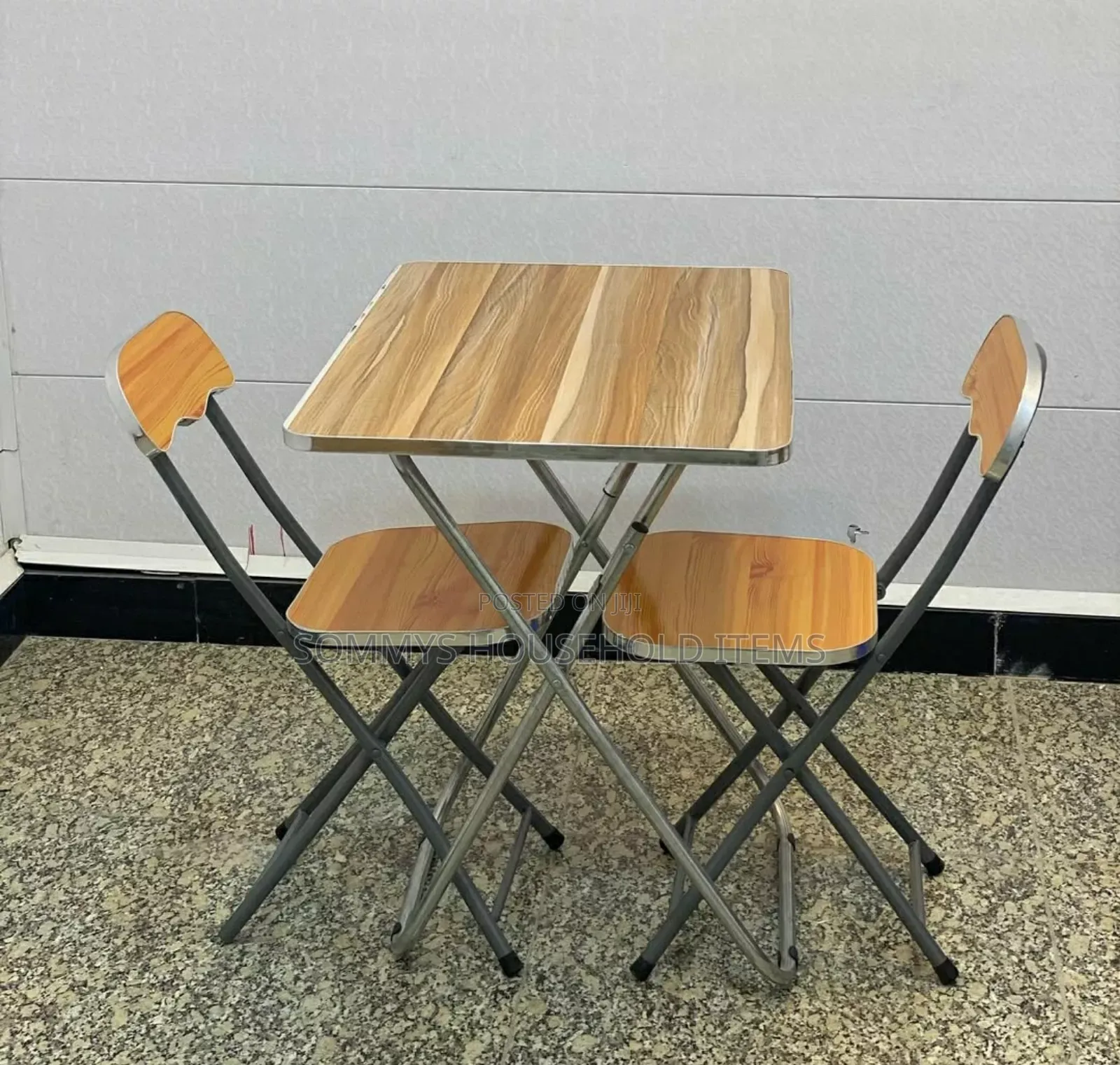 Wooden Design Foldable 1table 2chairs With Metal Legs