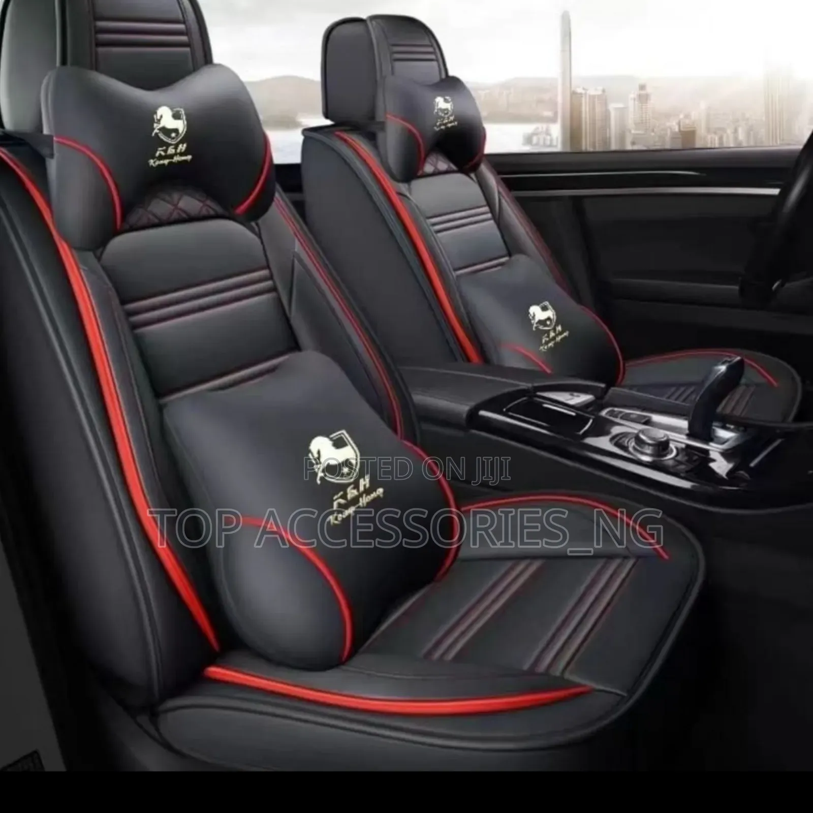 Durable Black With Touch of Red 5 Seaters Seat Cover