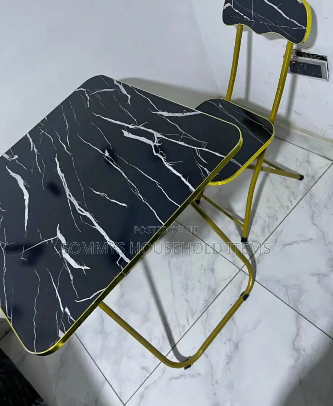 Black Design Wooden Foldable 1table 1chair With Metal Legs