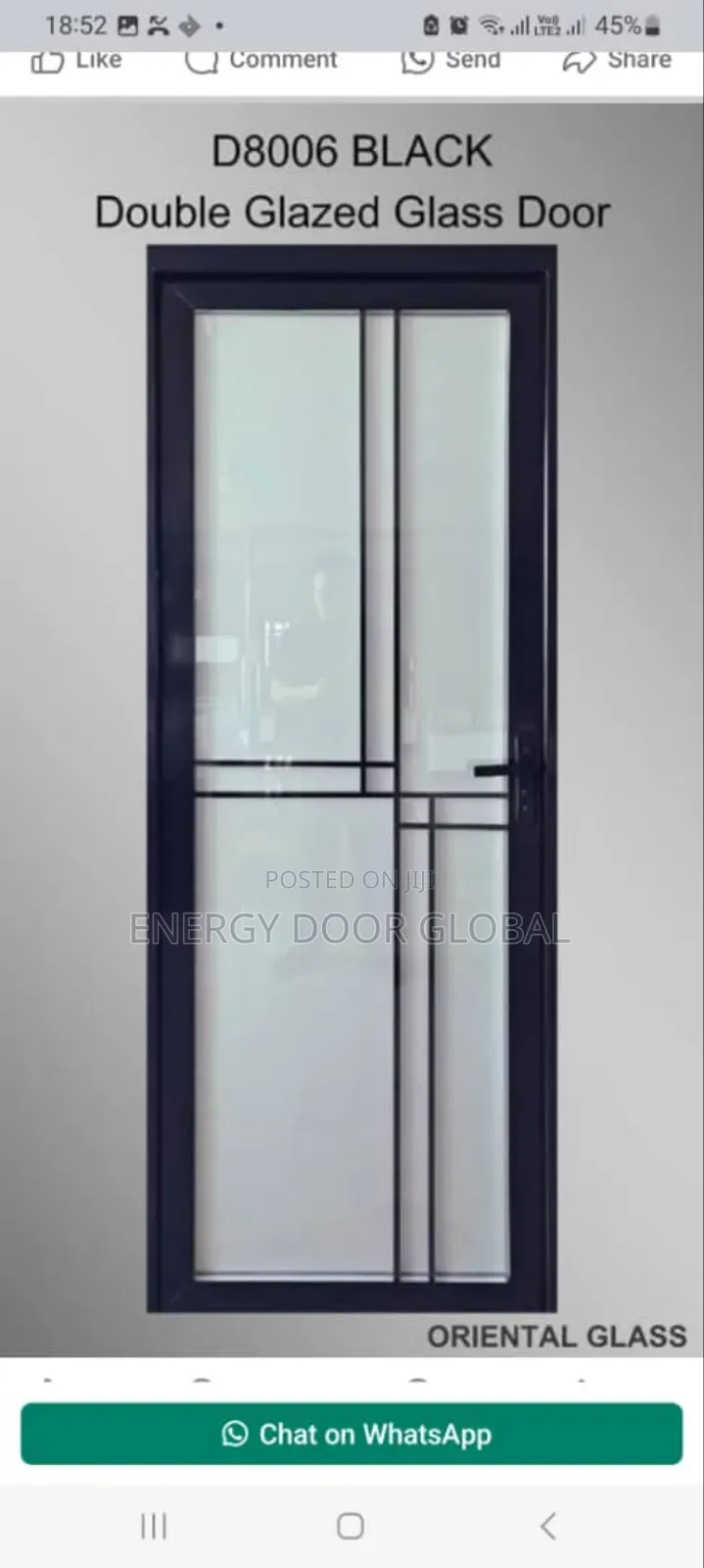 Toilet 2.5ft Double Glass Bathroom and Toilet Door