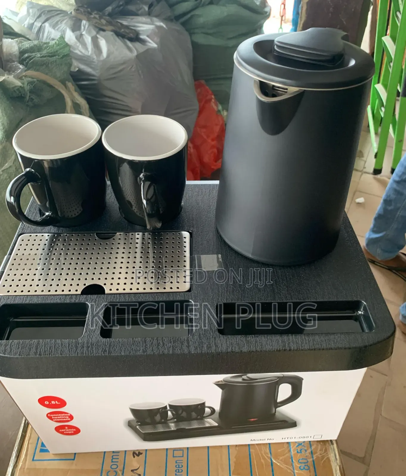 Hotel Black Serving Welcome Tray Set With Kettle