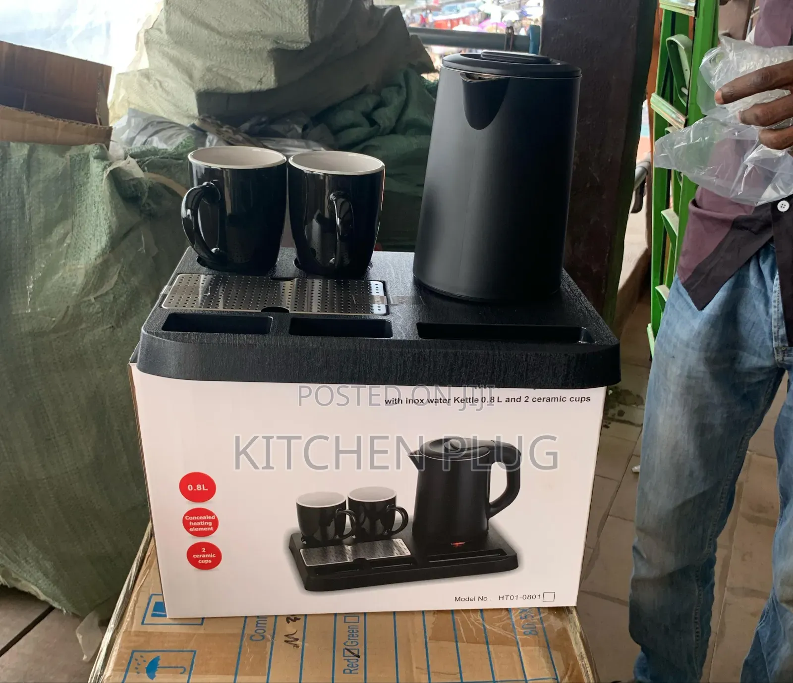 Hotel Black Serving Welcome Tray Set With Kettle