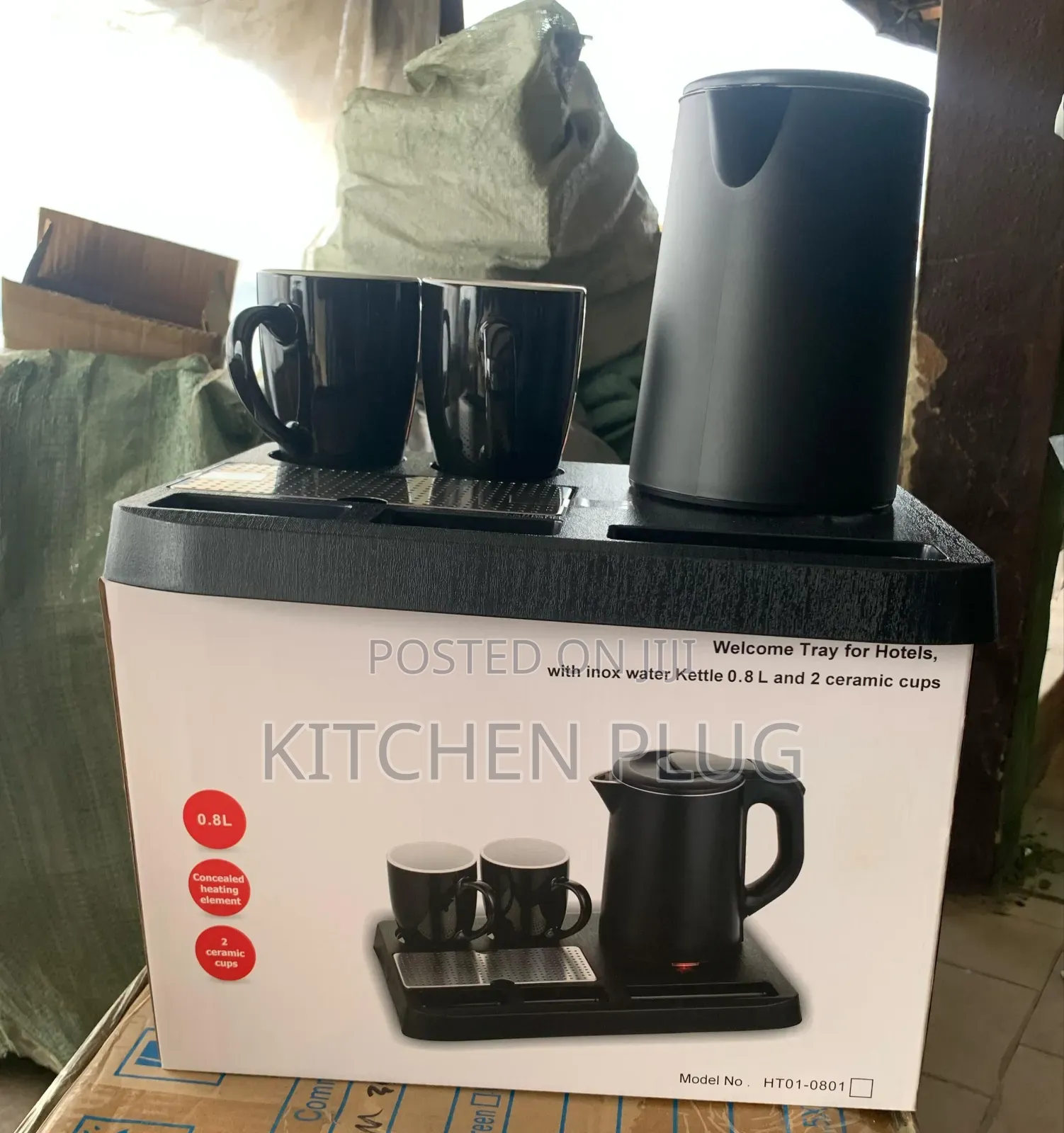 Hotel Black Serving Welcome Tray Set With Kettle