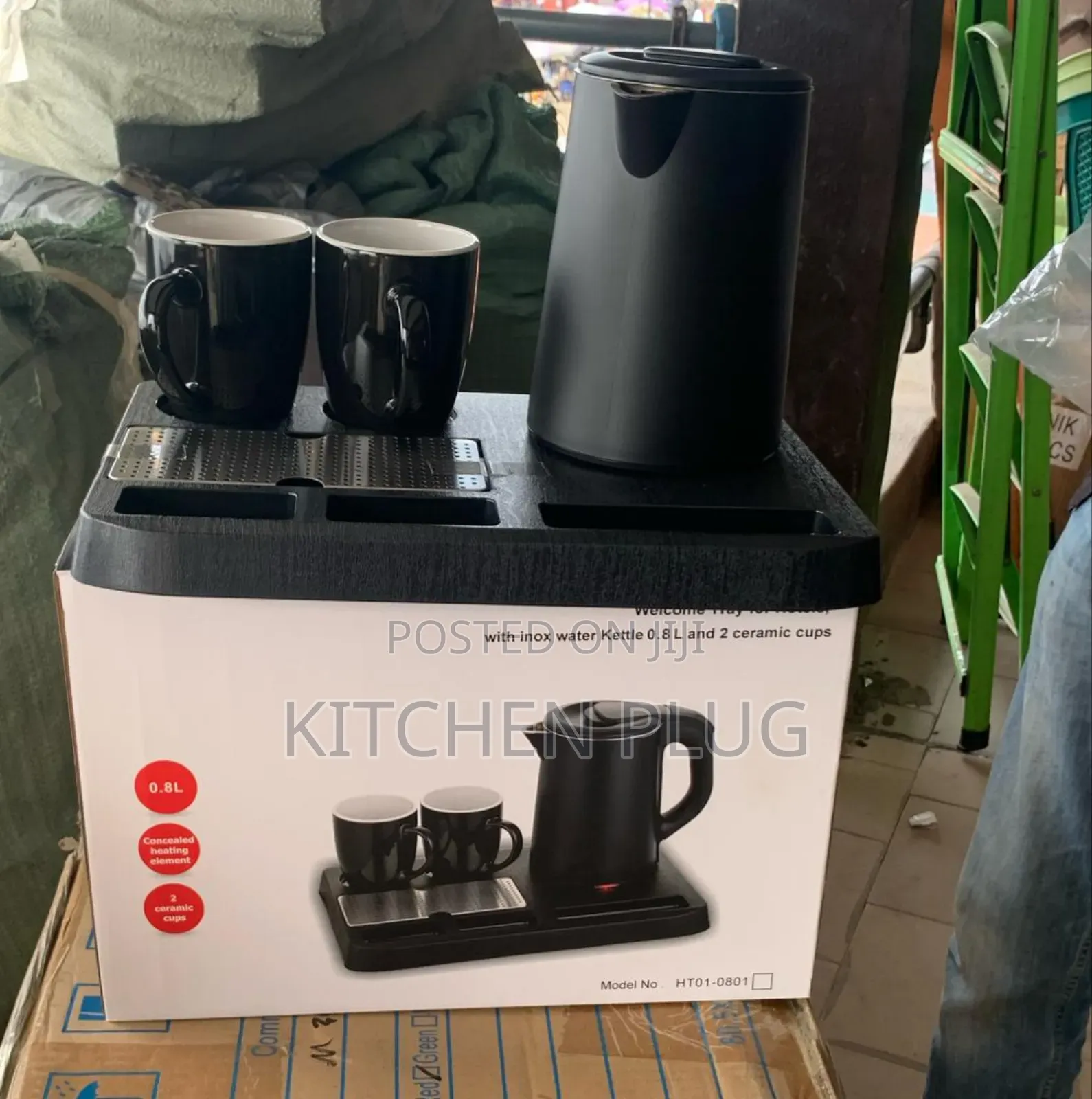 Hotel Black Serving Welcome Tray Set With Kettle