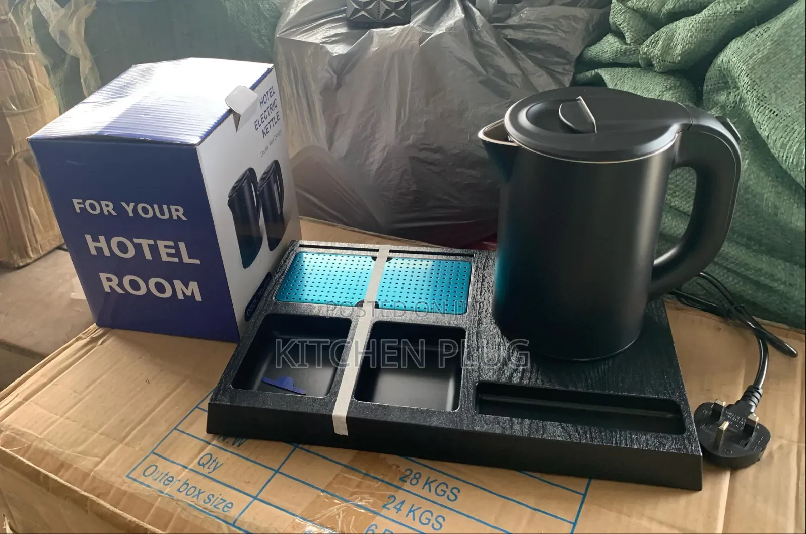 Hotel Black Serving Welcome Tray Set With Kettle