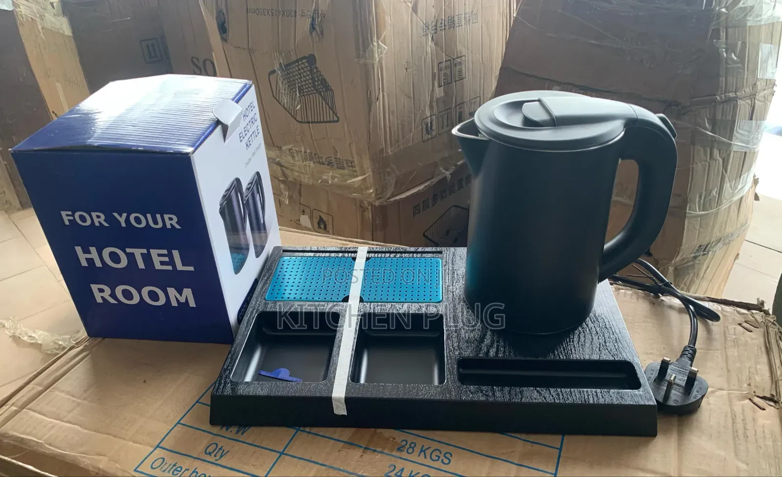 Hotel Black Serving Welcome Tray Set With Kettle