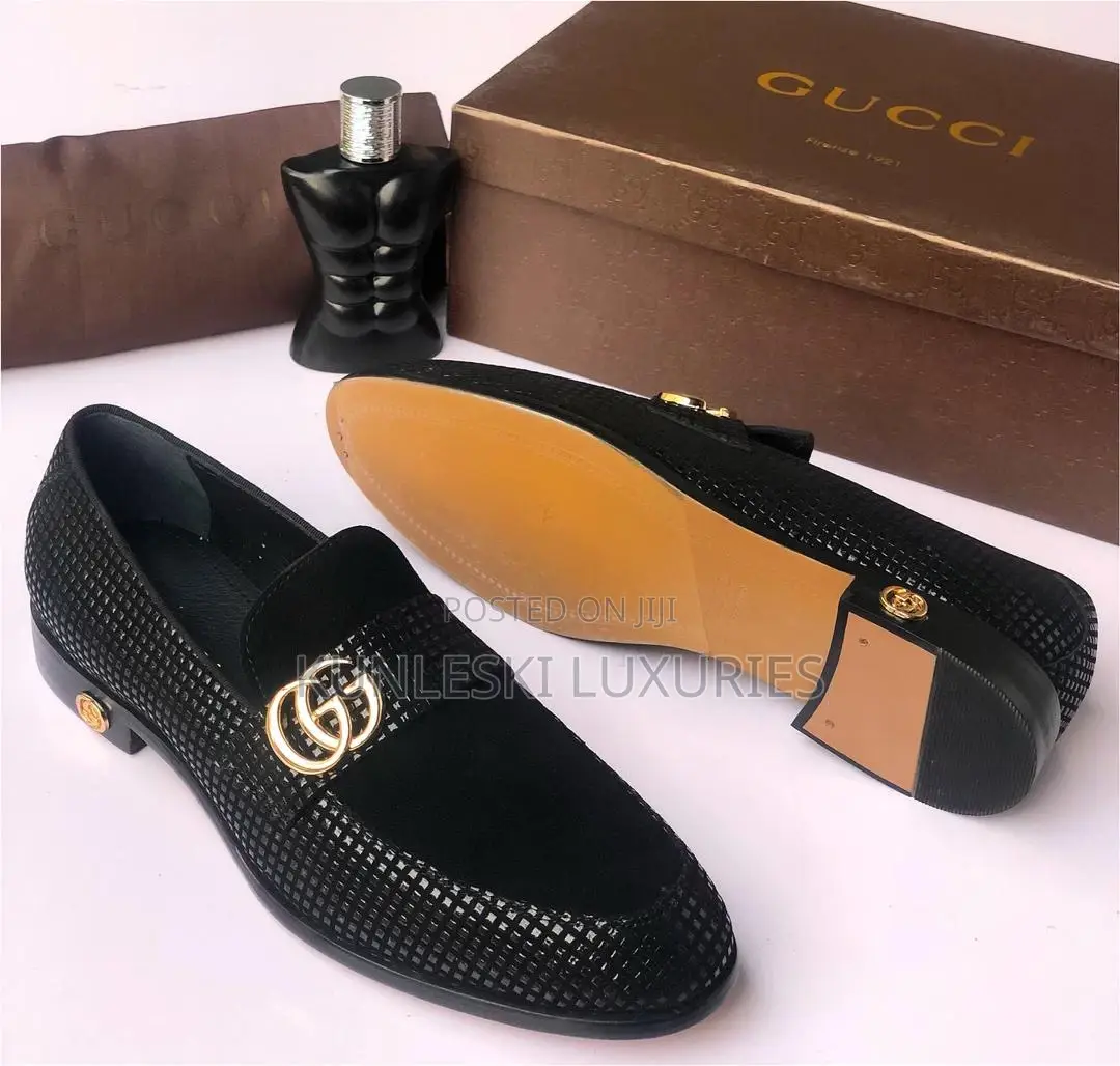 Original Gucci Black Suede Loafers Shoes for Men