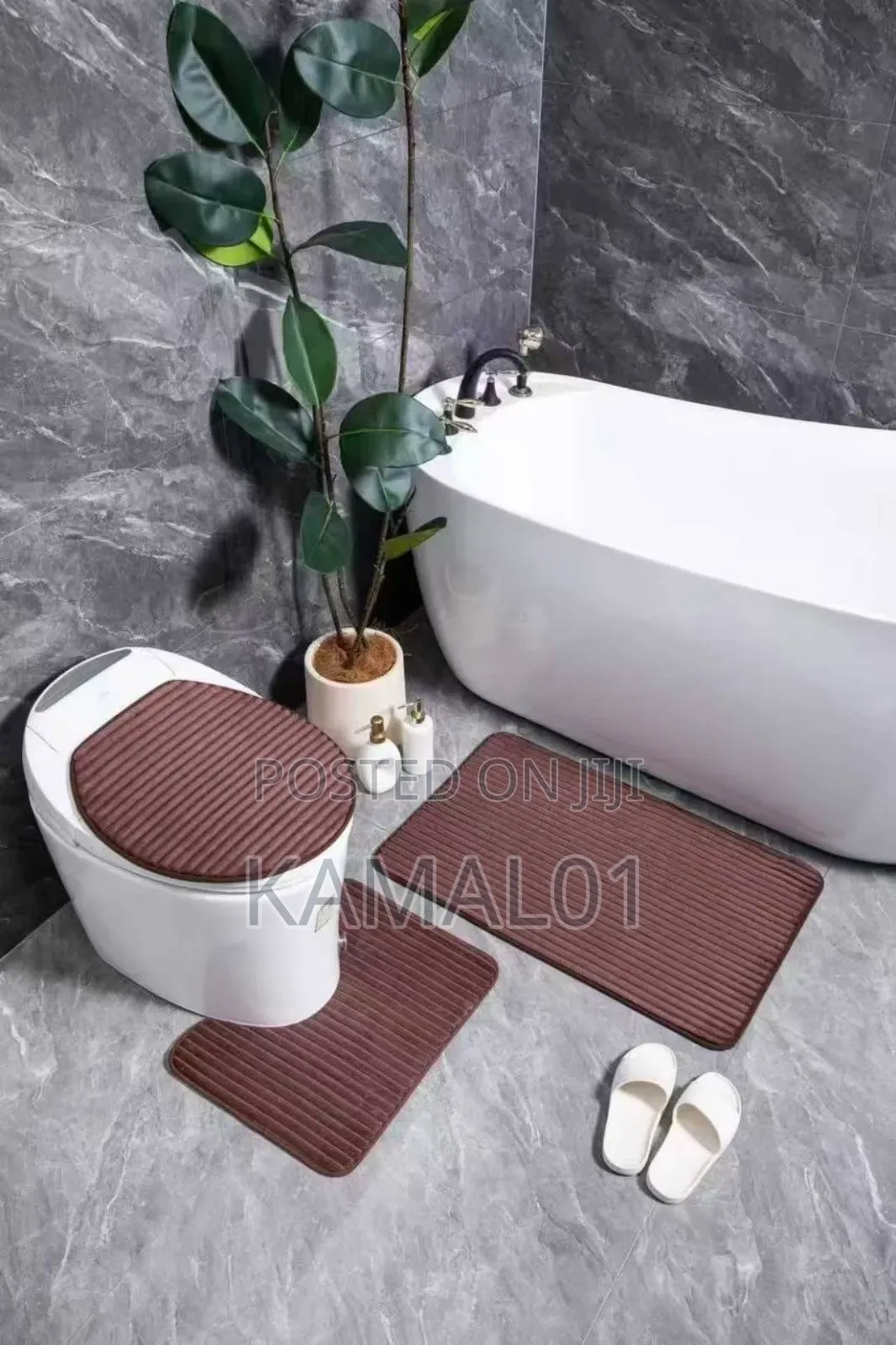 3 in 1memory Foam U-Shaped Toilet Rug,Non-Slip Absorbent Mat