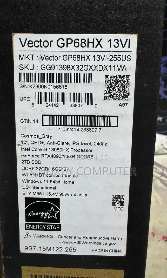 New Laptop MSI Vector GP68 HX 13V 32GB Intel Core I9 SSD 2T