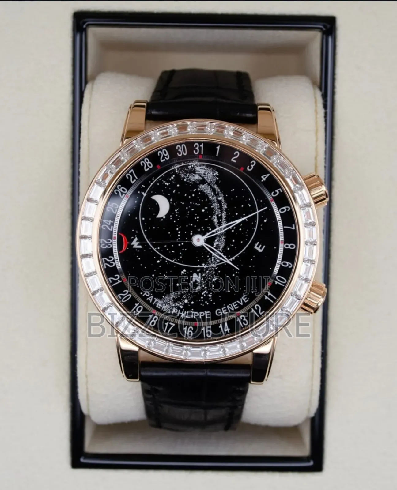 Original Patek Philippe Black Black Leather Strap Watch