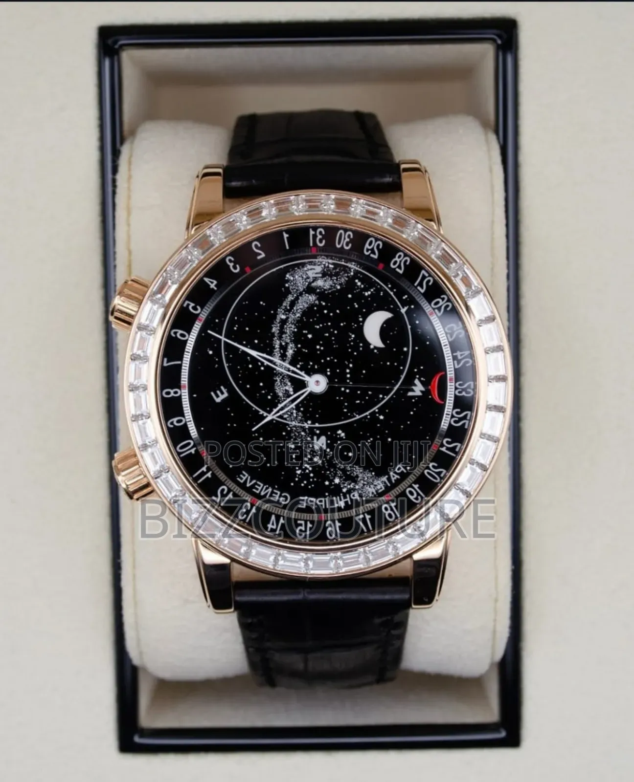 Original Patek Philippe Black Black Leather Strap Watch