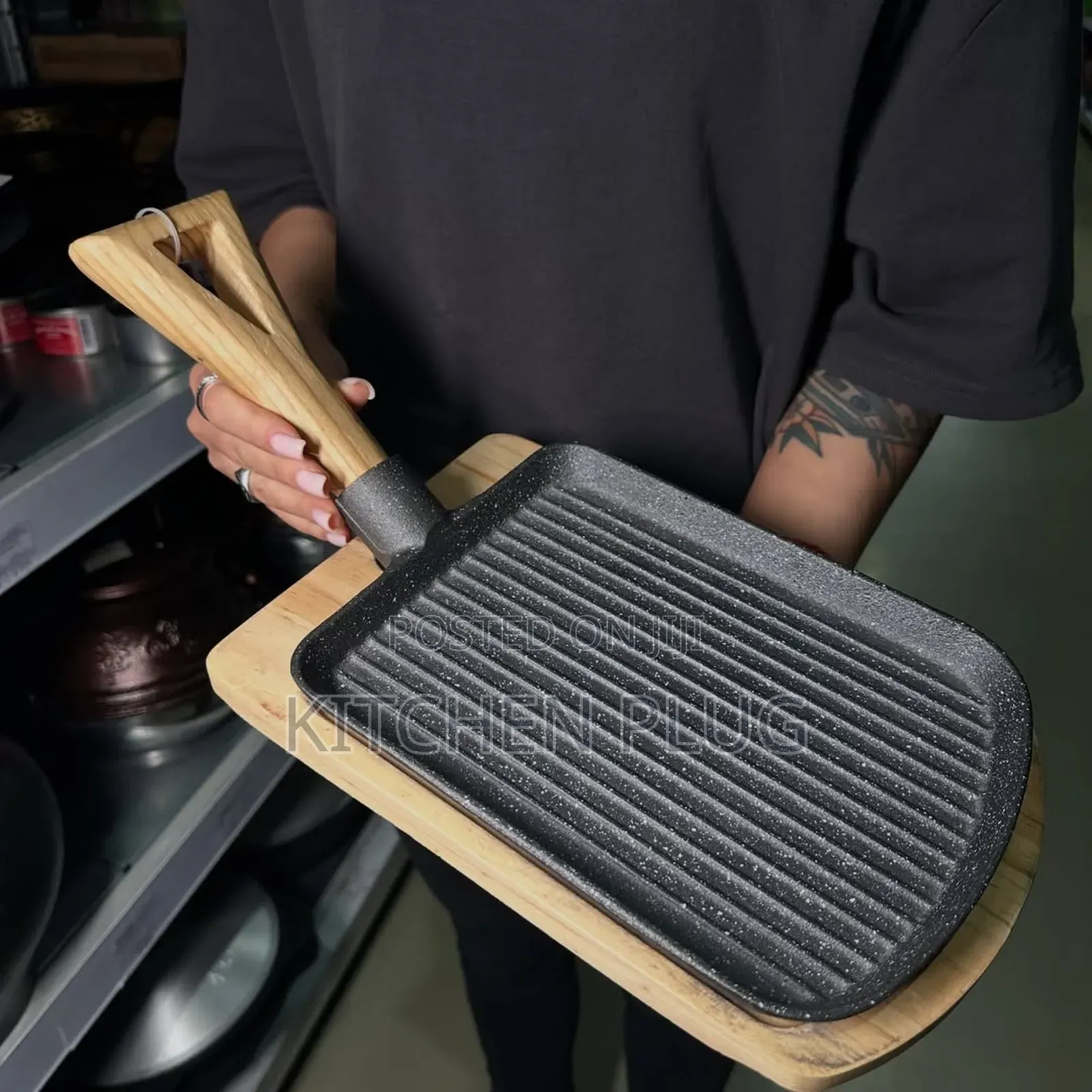 Cast Iron Griddle Pan, Likely for Grilling Food