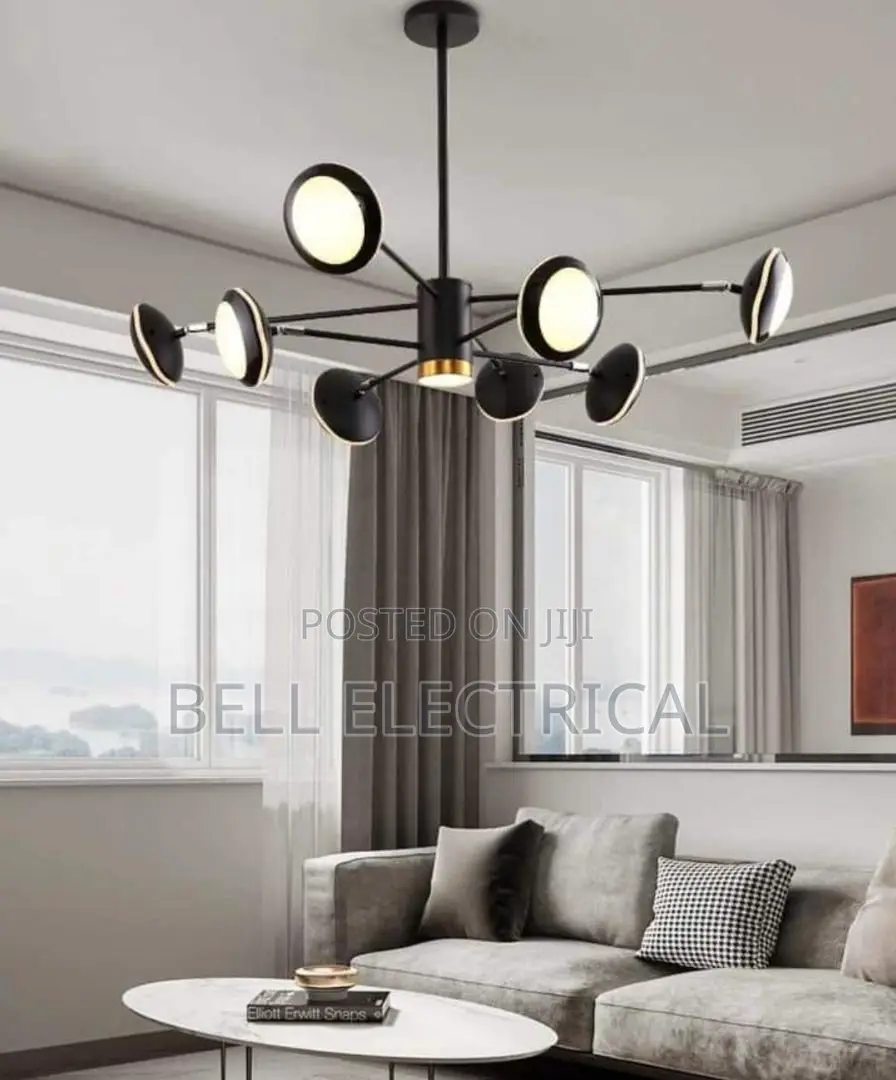 Modern Led Pendant Light Circular Black Gold Chandelier